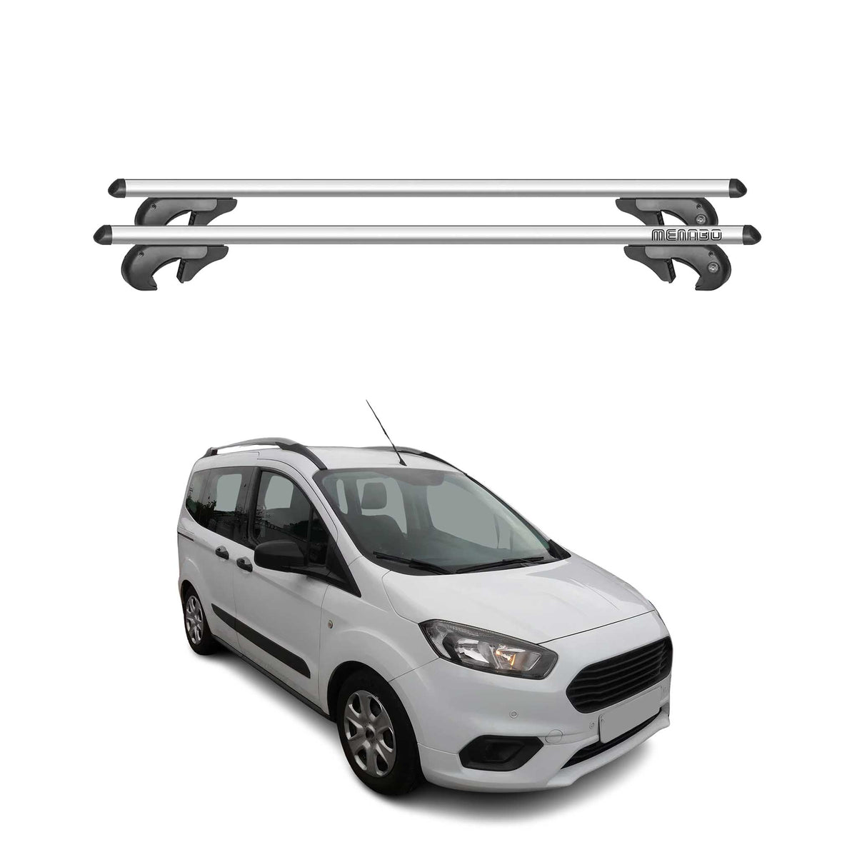 Menabo Barras de Techo Baca para Ford Transit Courier 2014-2025 Gris Aluminio 2x
