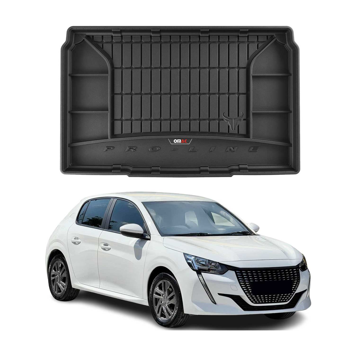 OMAC Premium Bandeja Maletero Alfombrilla para Peugeot 208 2019-2025 Negro TPE