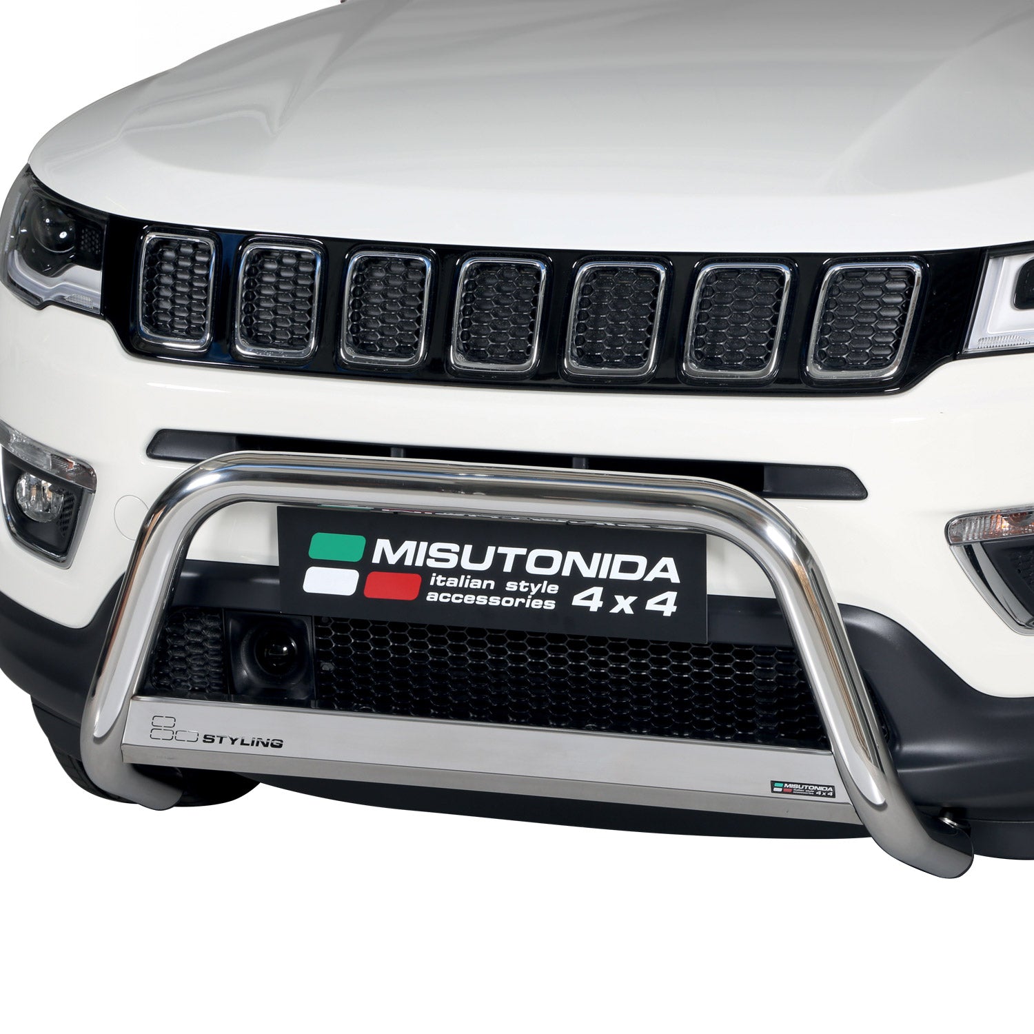Bull Barra Frontal para Jeep Compass 2016-2021 Plata Brillante Acero