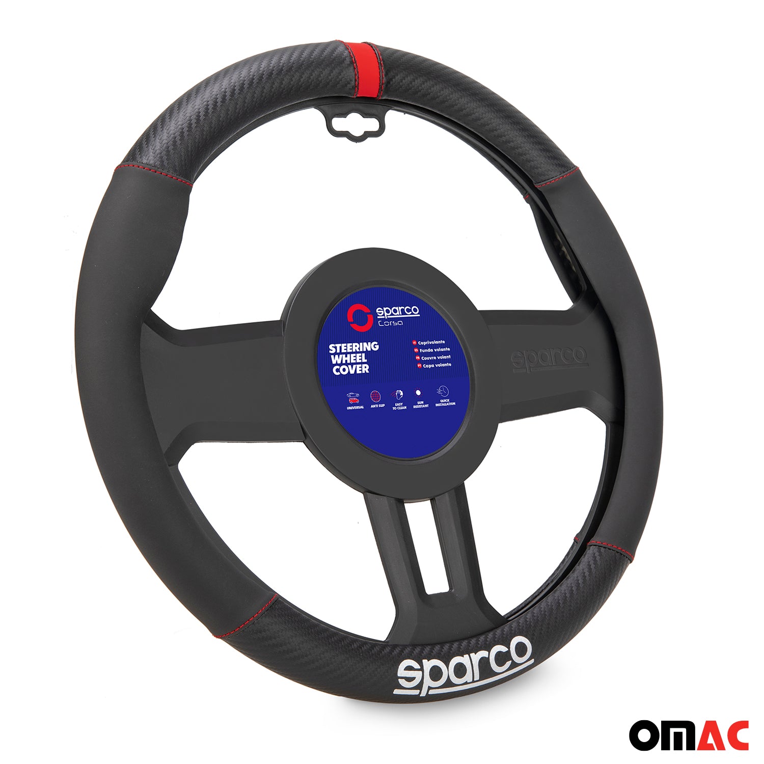 Sparco Cubierta de Para Volante de Automóvil Universal Negro Rojo Goma