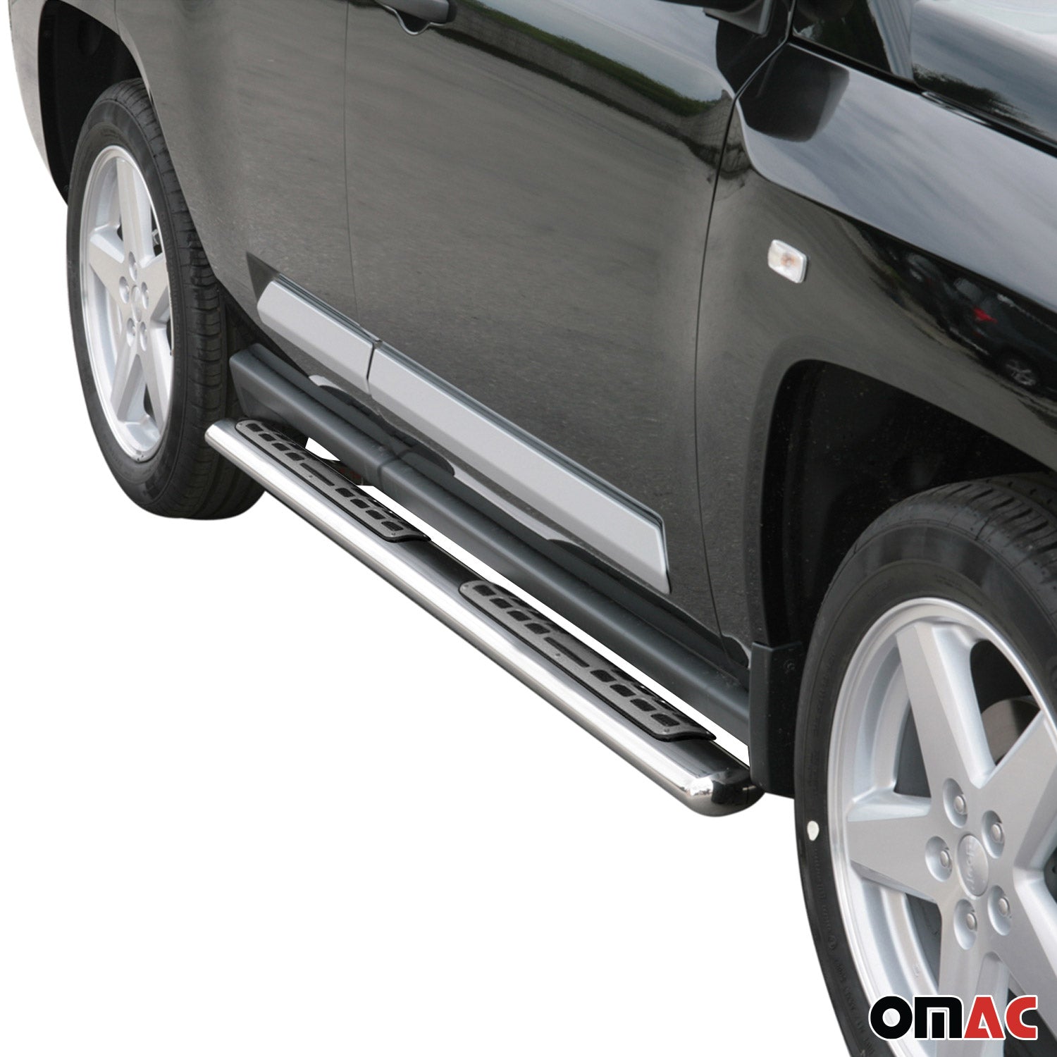 Par de Estribos Barras Laterales para Jeep Compass 2007-2010 Plata Acero 2x