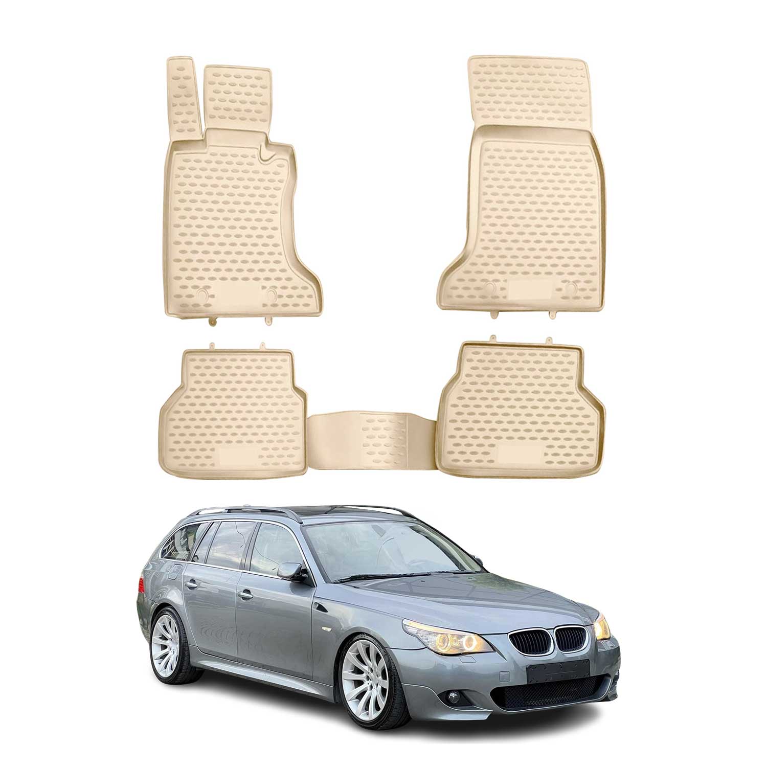 OMAC Alfombrillas Coche para BMW Serie 5 E60 E61 2003-2010 Beige Goma TPE 4Pza