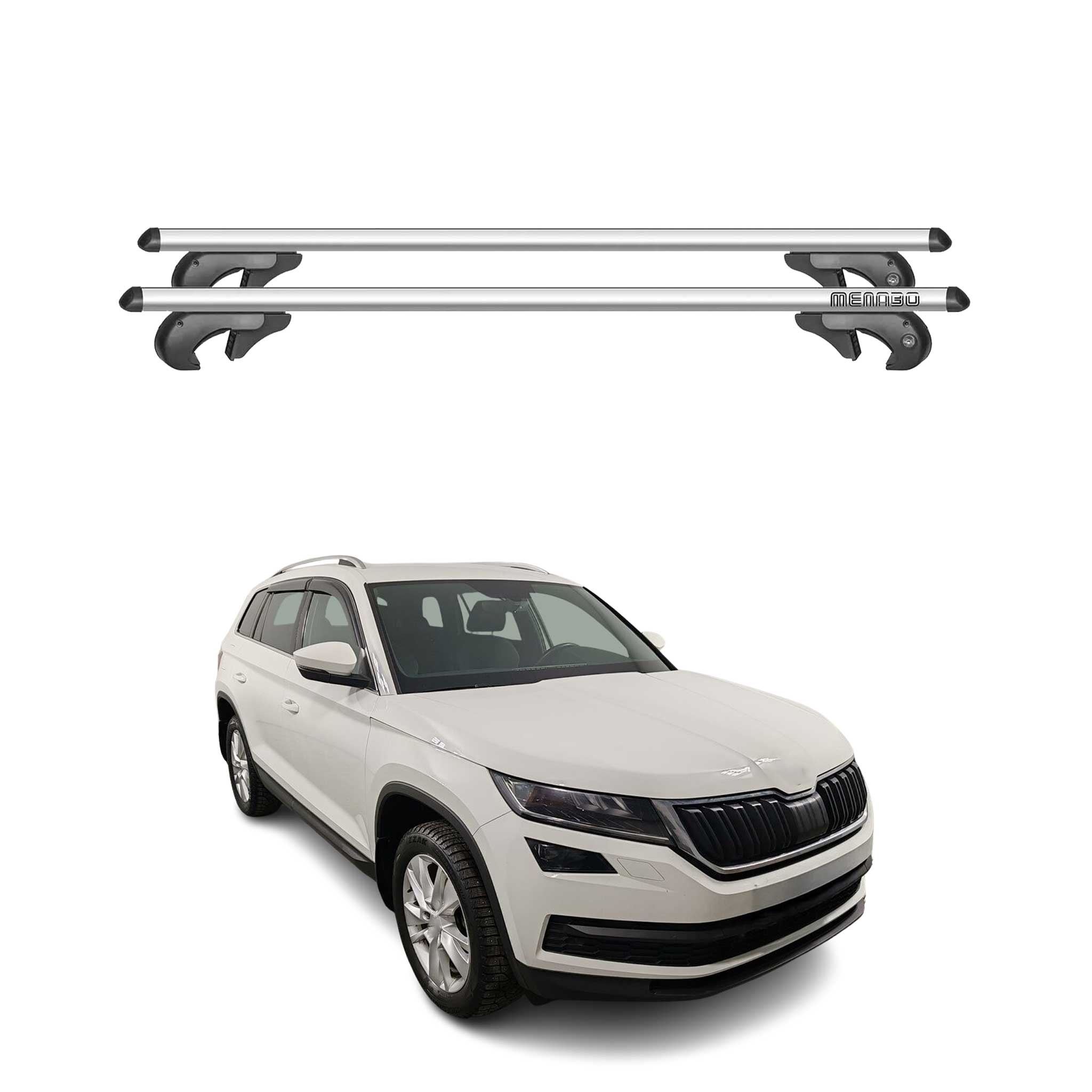 Menabo Barras Techo Coche Barra para Skoda Kodiaq 2016-2023 Gris Aluminio 2Pza