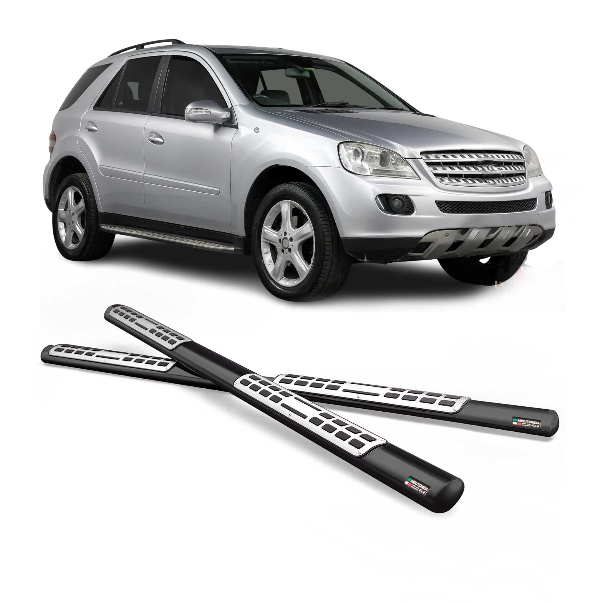 Par de Estribos Barras Laterales para Mercedes ML 2005-2008 Negro Acero