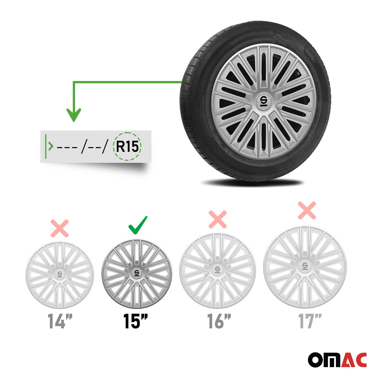 Sparco Bergamo Tapacubos 15 Pulgadas Universal Plata ABS Plástico