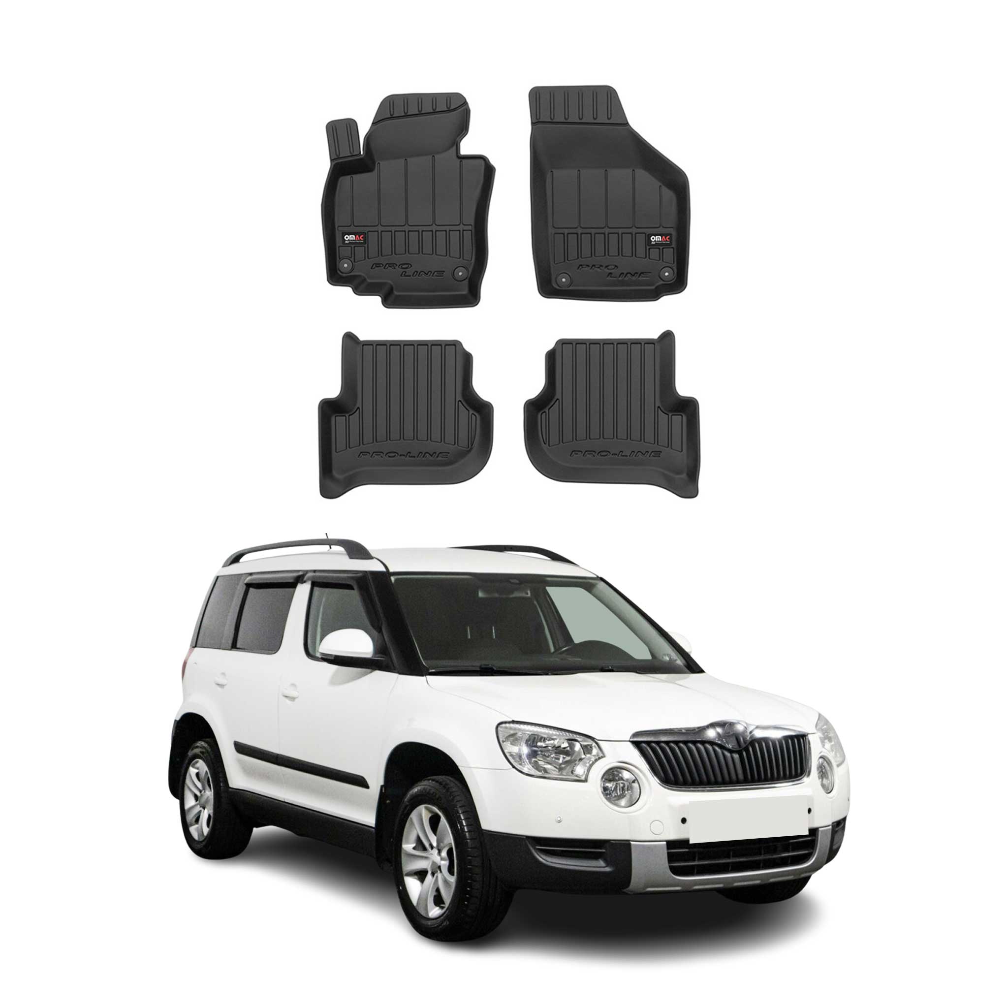OMAC Premium Alfombrillas De Coche para Skoda Yeti 2009-2017 Negro TPE Goma 4Pza