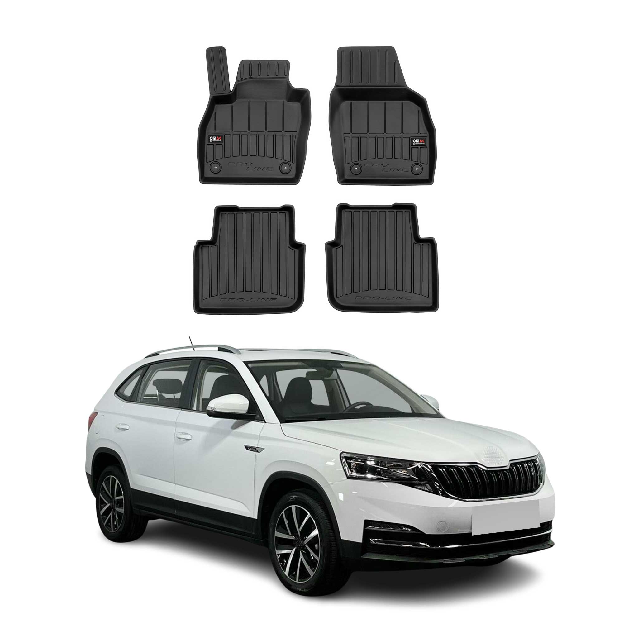 OMAC Premium Alfombrillas De Coche para Skoda Kamiq 2019-2025 Negro TPE Goma 4x