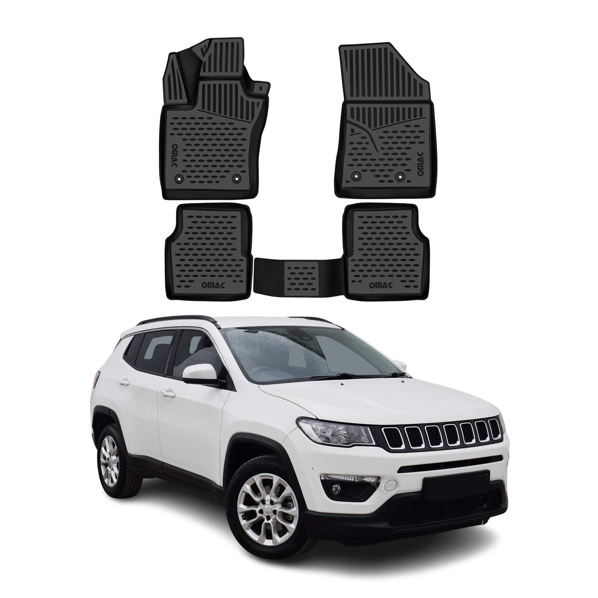 OMAC Alfombrillas De Coche para Jeep Compass 2018-2025 Negro Goma TPE 4Pza