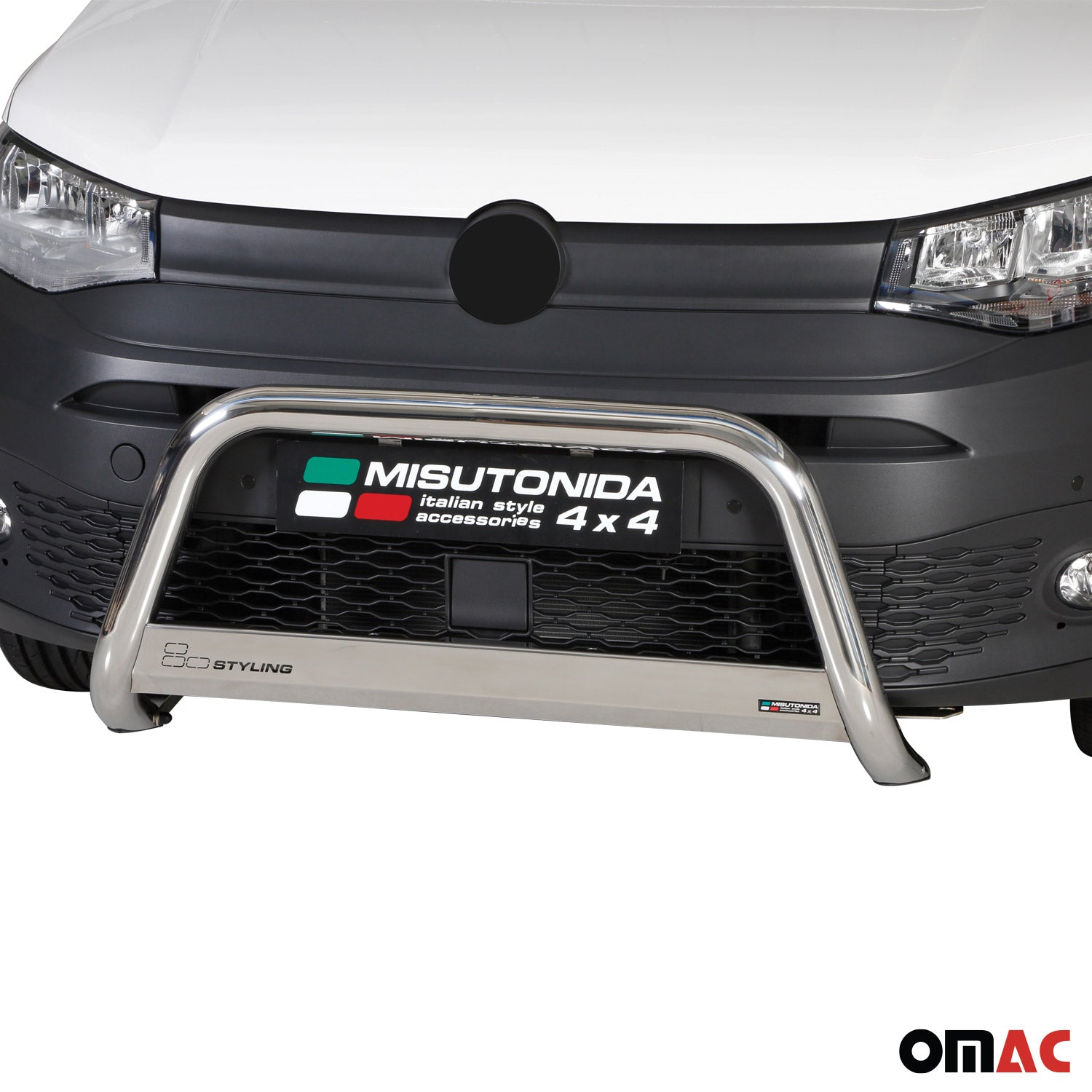 Bull Barra Frontal para VW Caddy 2021-2025 Plata Brillante Acero 1Pza