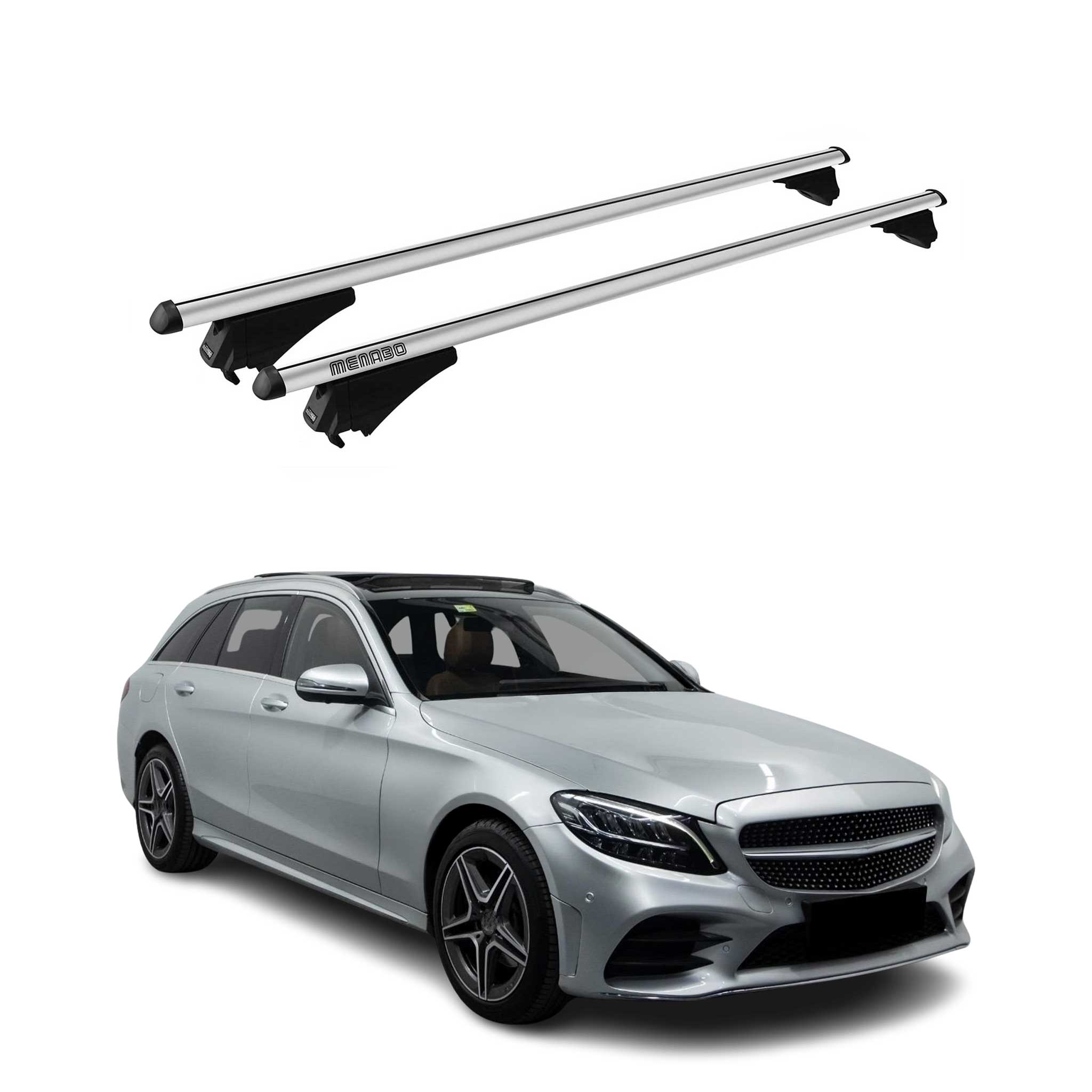 Menabo Barras de Techo Coche para Mercedes C Class Familiar S205 2014-2019 Gris