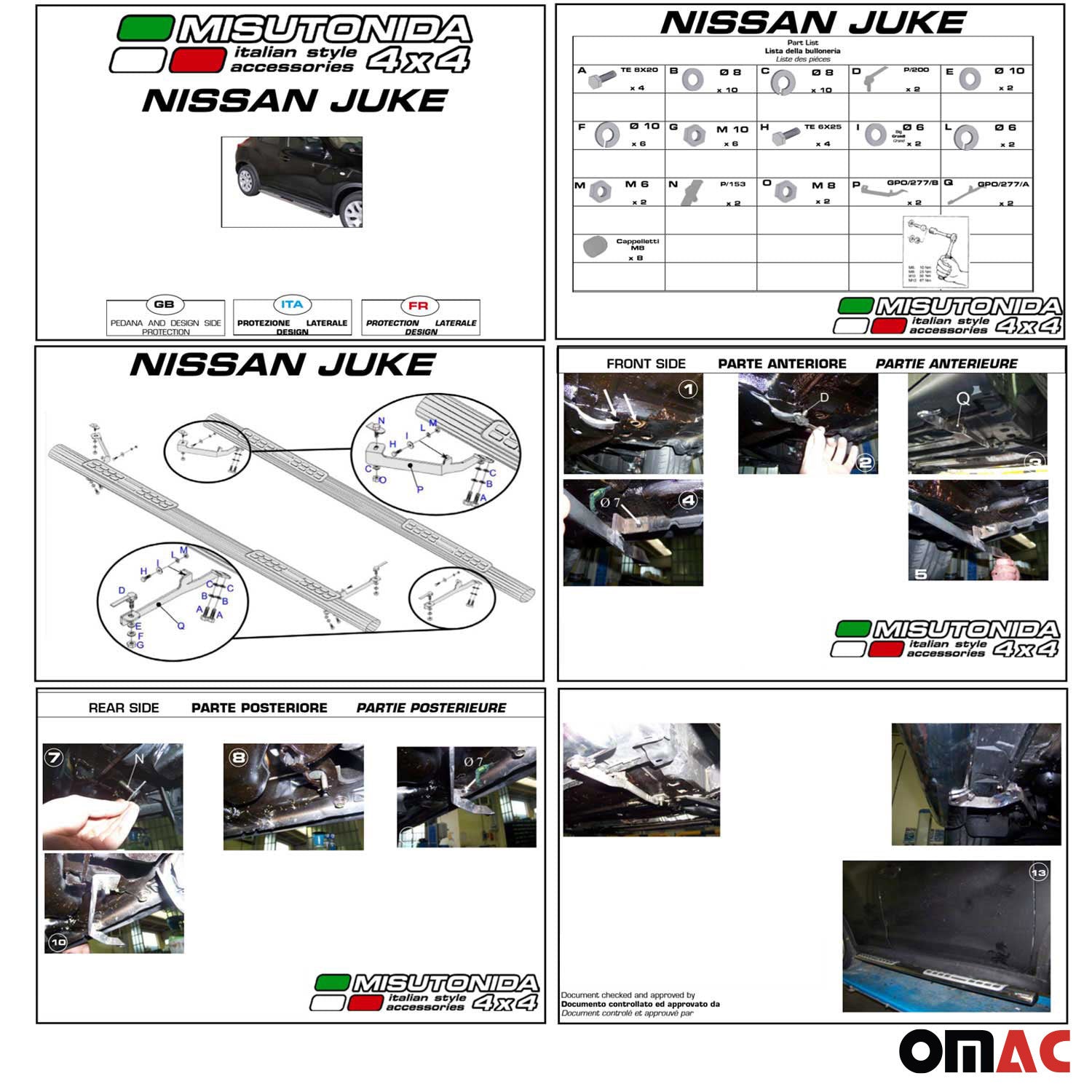 Par de Estribos Barras Laterales para Nissan Juke 2010-2019 Negro Acero