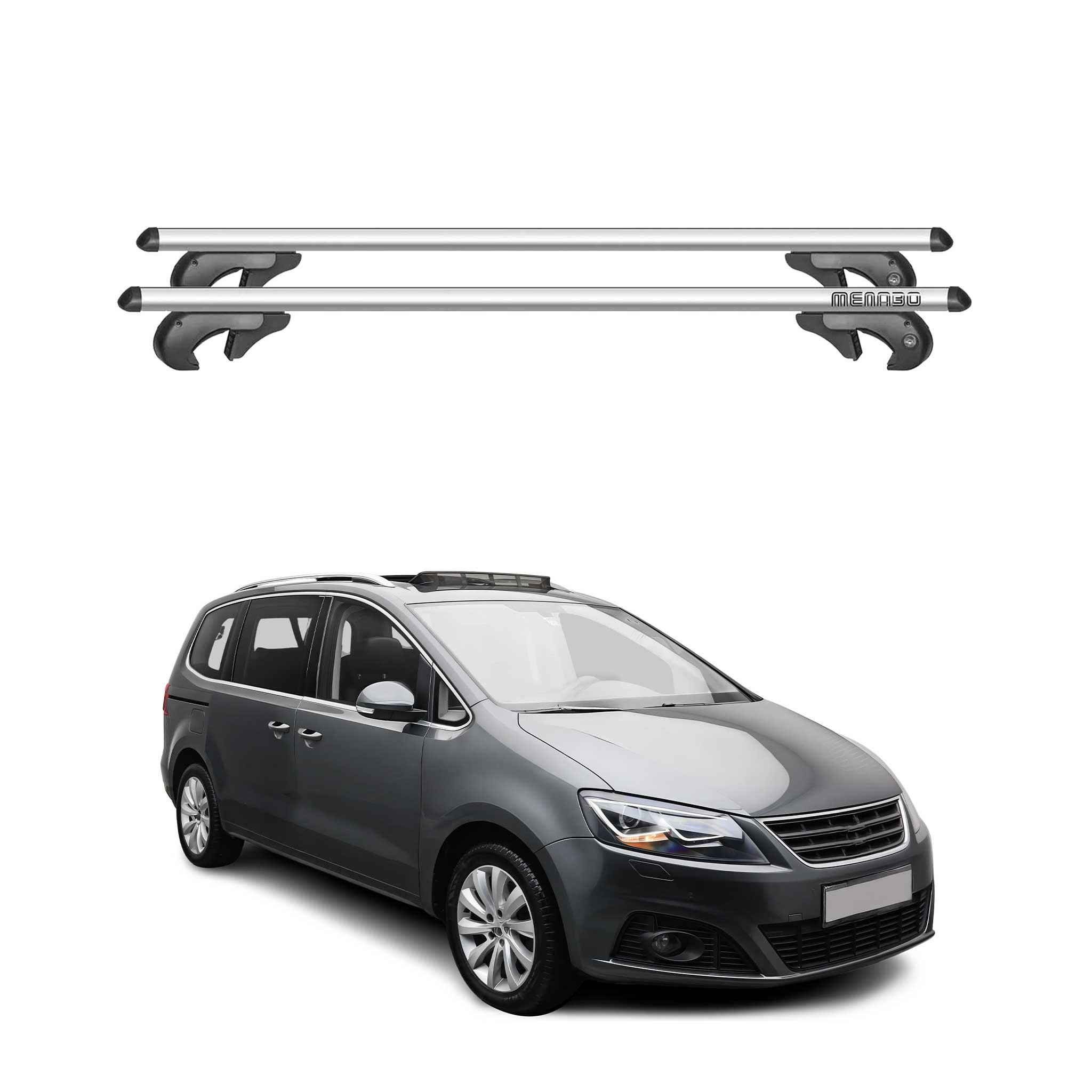Menabo Barras de Techo Coche Barra para Seat Alhambra 7N 2015-2019 Gris Alu 2Pza