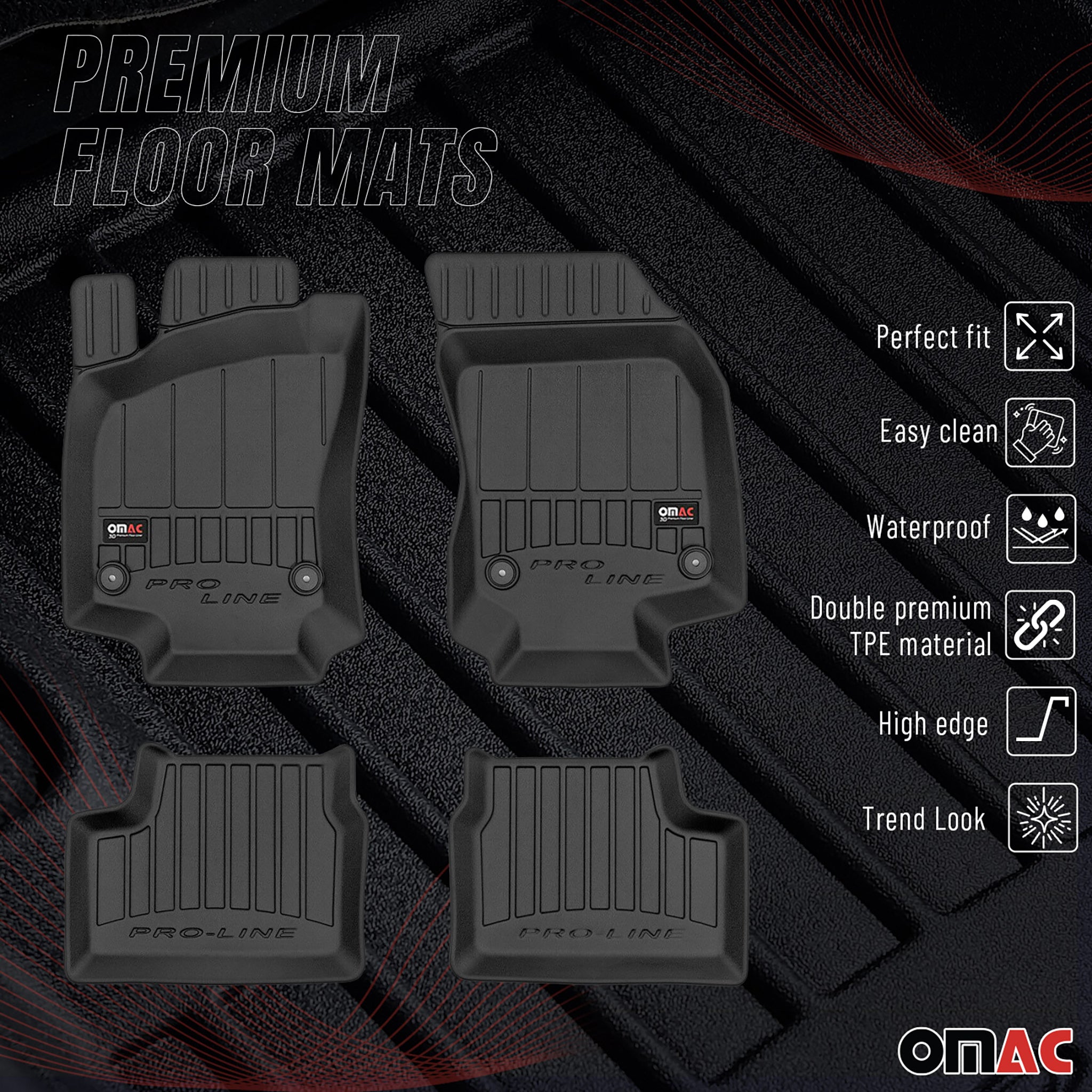 OMAC Premium Alfombrillas De Coche para Opel Astra H 2004-2014 Negro TPE Goma 4x