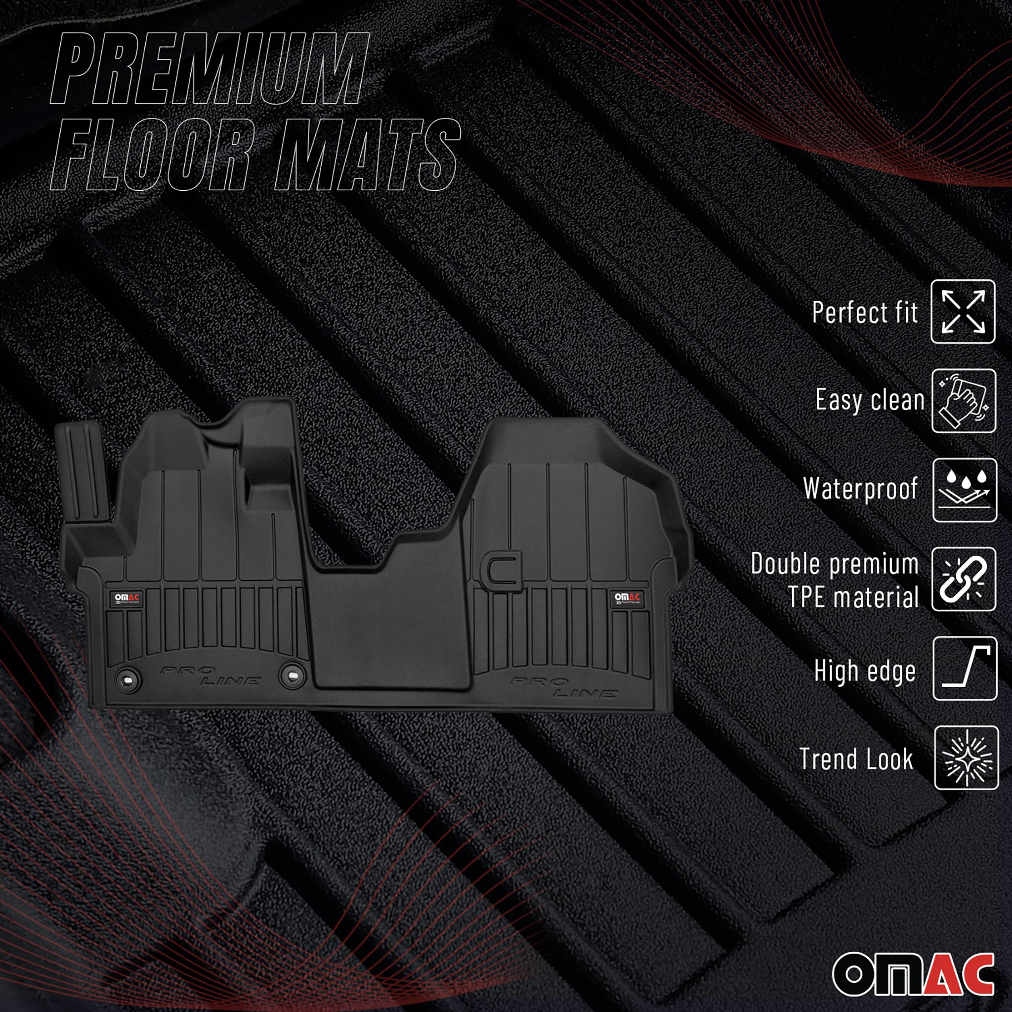 OMAC Premium Alfombrillas De Coche para Toyota Proace 2016-2025 Negro TPE Goma