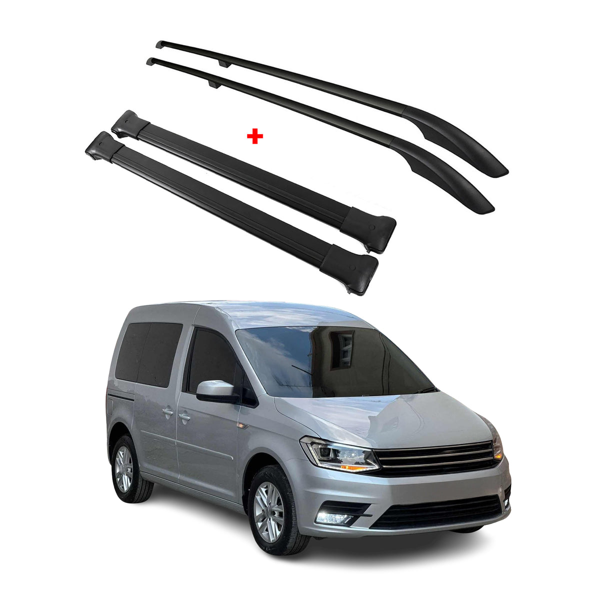 Rieles & Barras de Techo Coche para VW Caddy 2015-2020 Kurz Negro Aluminio