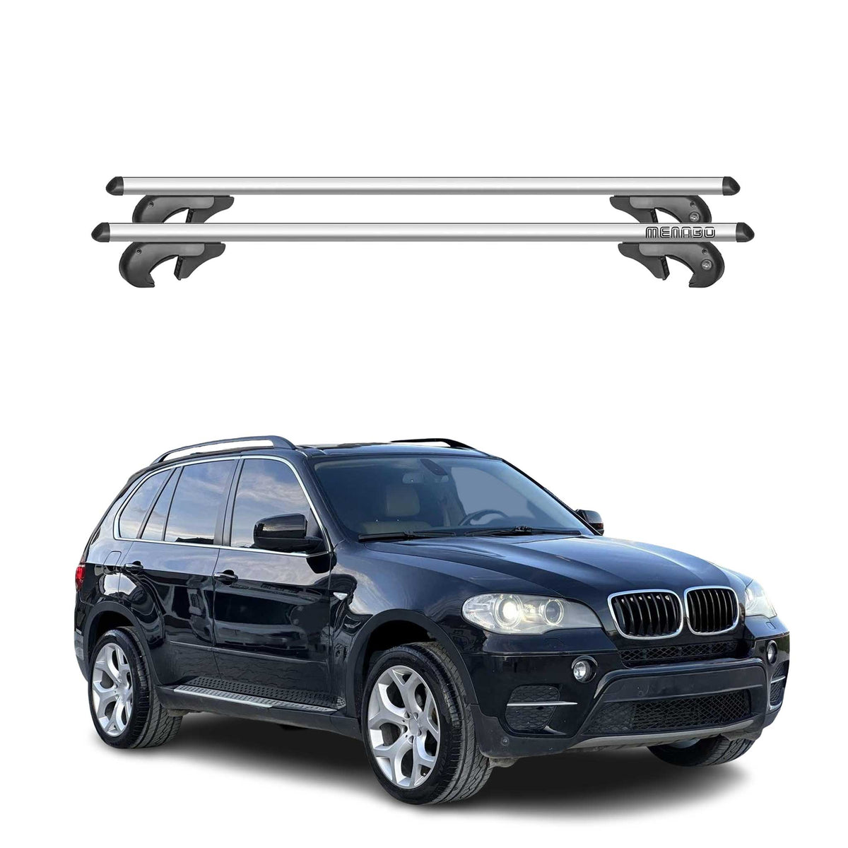 Menabo Barras de Techo Coche Barra para BMW X5 E70 2006-2010 Gris Aluminio 2Pza