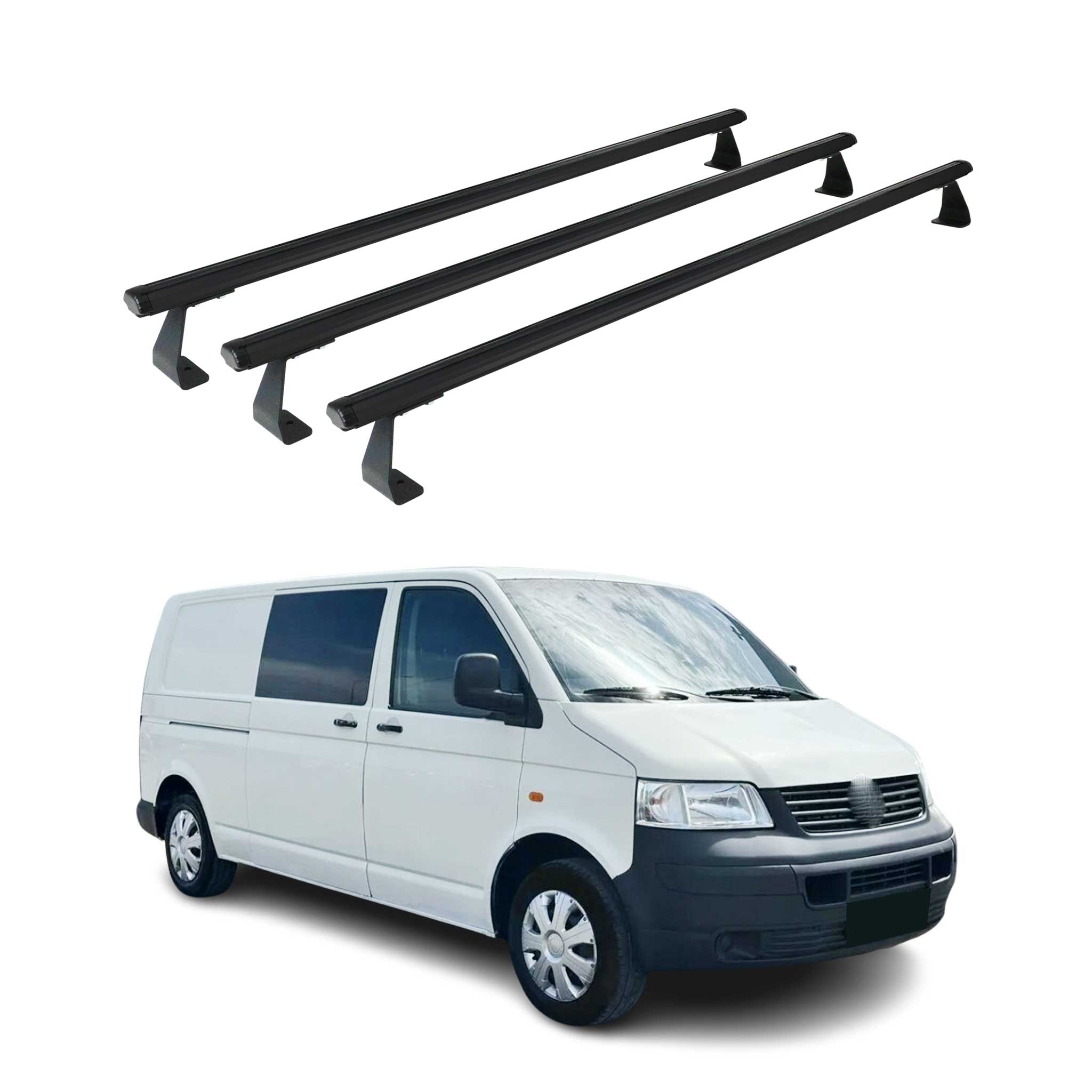 Rieles de Techo Coche para VW Caravelle T5 2003-2015 Negro Aluminio 3Pza