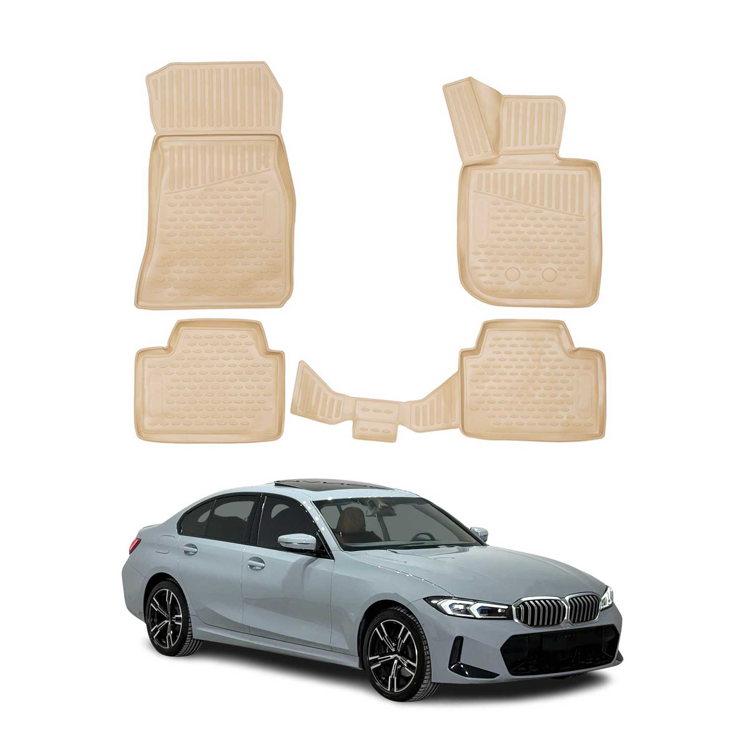 OMAC Alfombrillas Coche para BMW Serie 3 G20 G21 2019-2025 Beige Goma TPE 4Pza