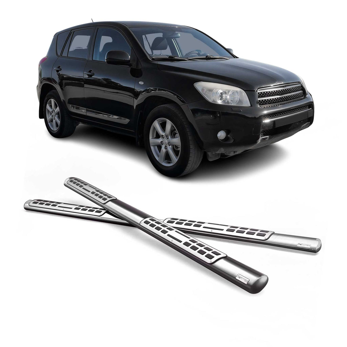 Par de Estribos Barras Laterales para Toyota RAV4 XA30 2006-2009 Plata Acero 2x