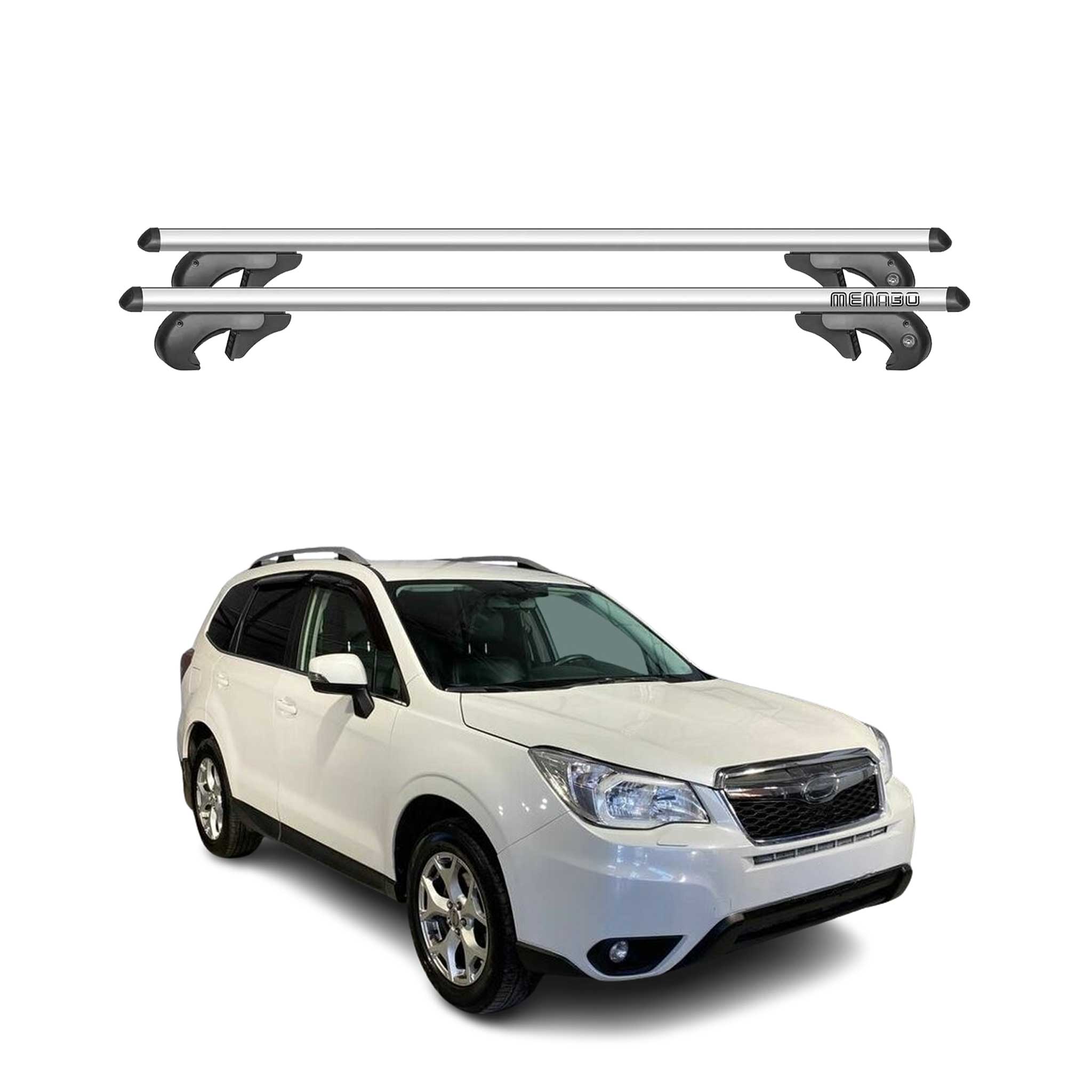 Menabo Barras de Techo Coche Barra para Subaru Forester SJ 2013-2018 Gris Alu 2x