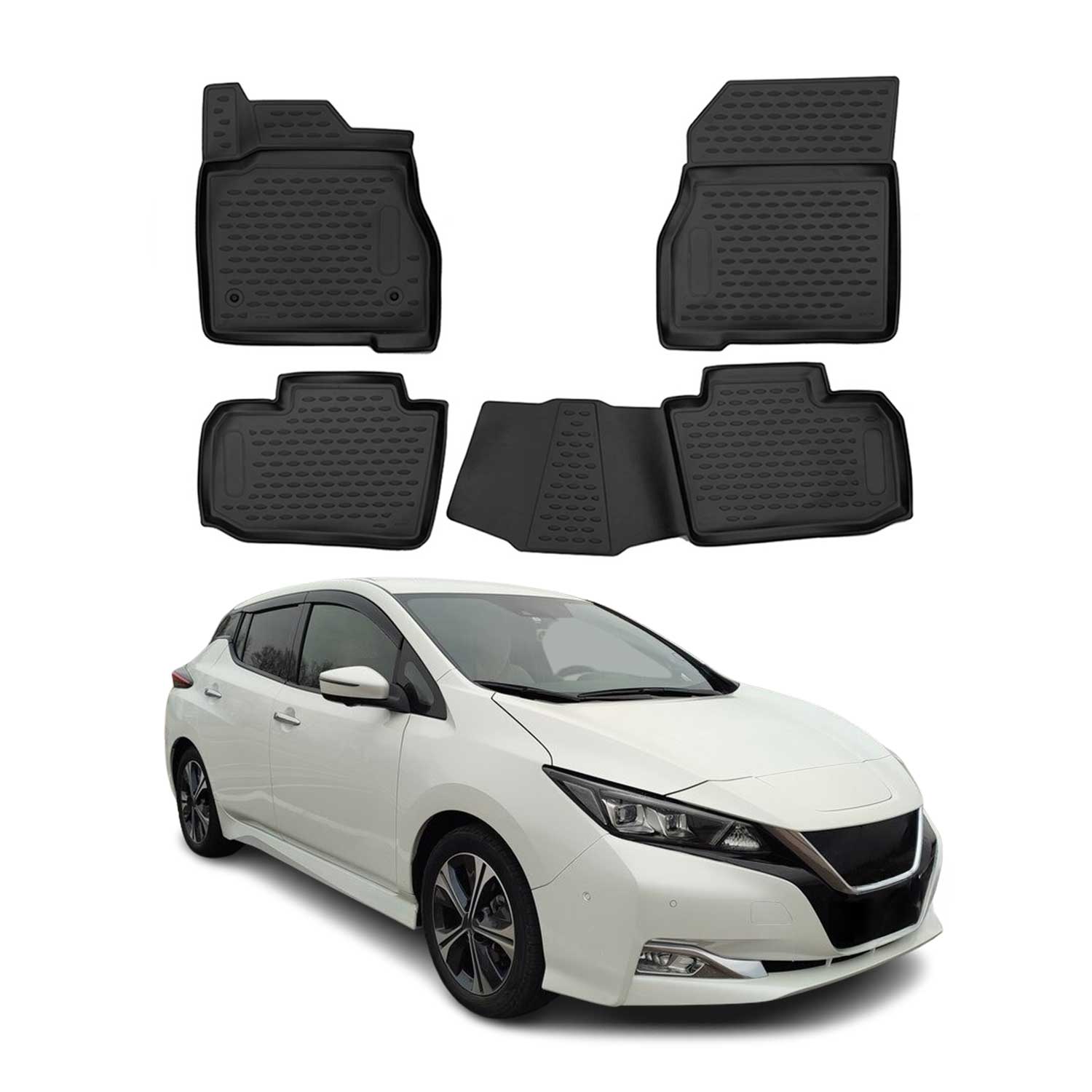 OMAC Alfombrillas De Coche para Nissan Leaf 2017-2025 RHD Negro Goma TPE 4Pza