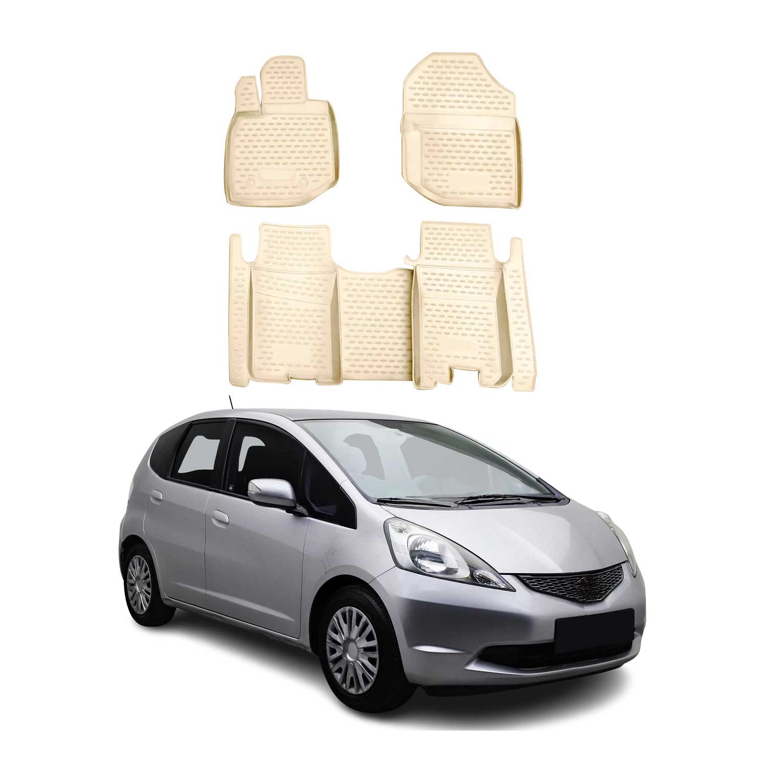 OMAC Alfombrillas De Coche para Honda Jazz 2008-2015 Beige Goma TPE 4Pza