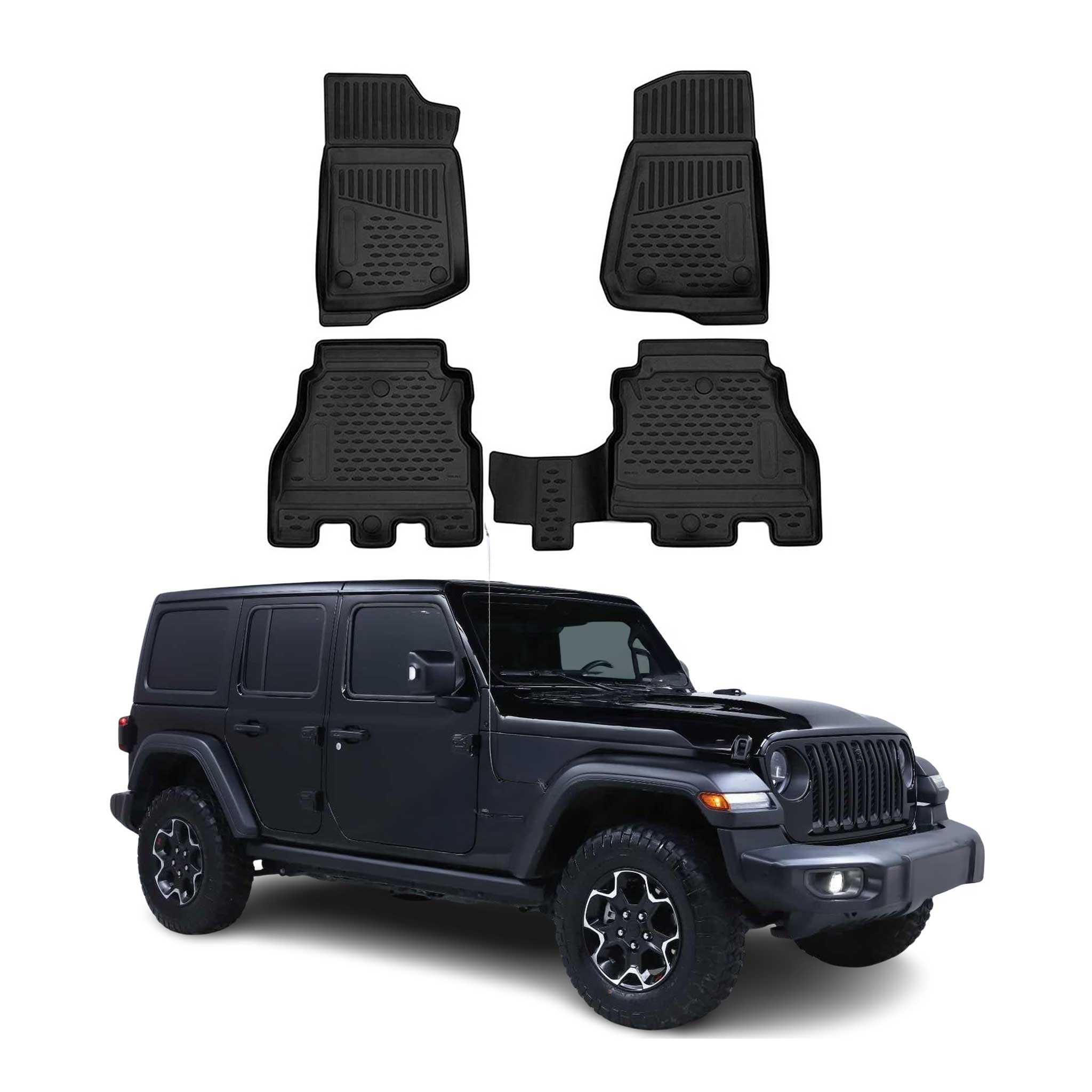 OMAC Alfombrillas De Coche para Jeep Wrangler Rubicon 2017-2025 Negro TPE 4Pza