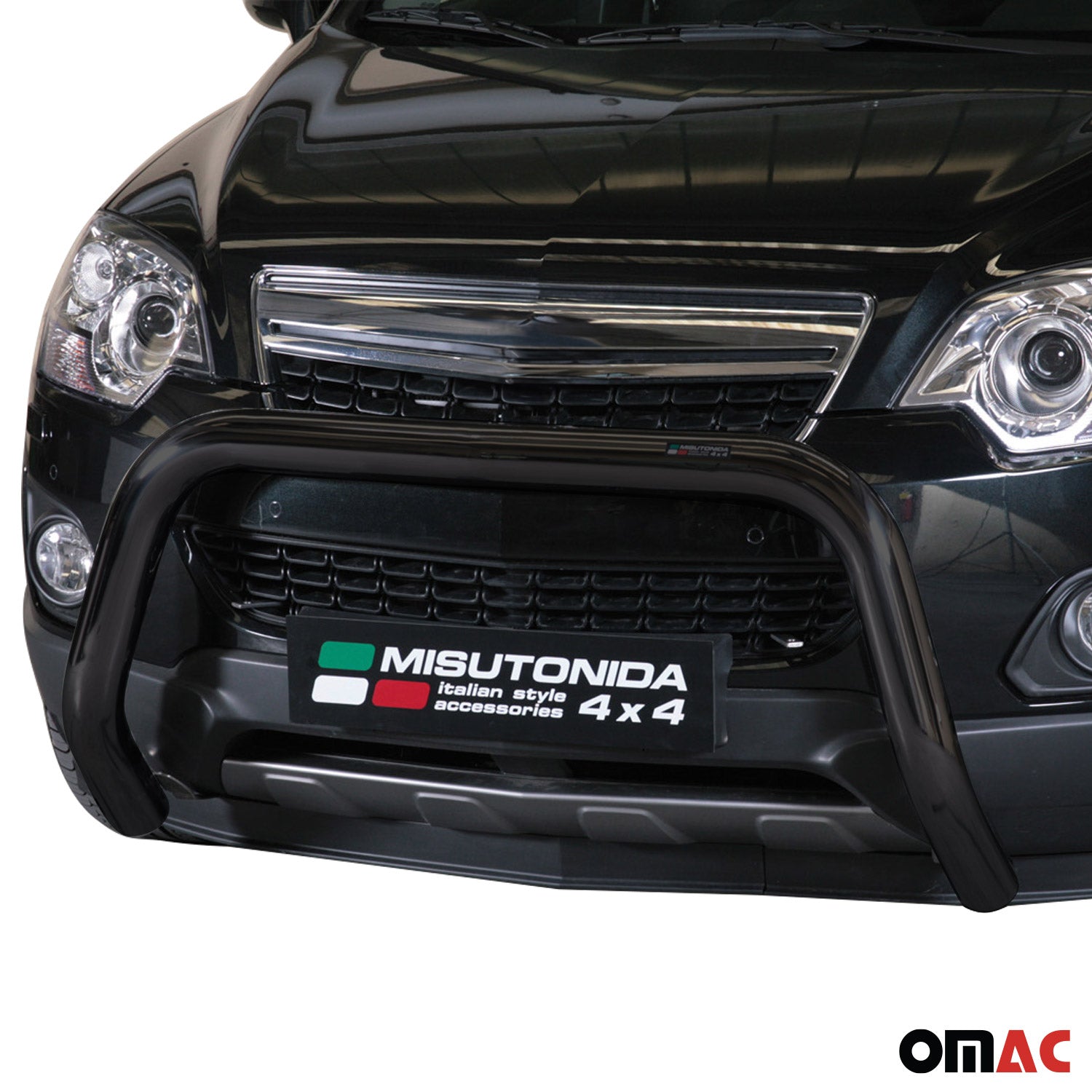 Bull Barra Frontal para Opel Antara 2011-2015 Negro Brillante Acero