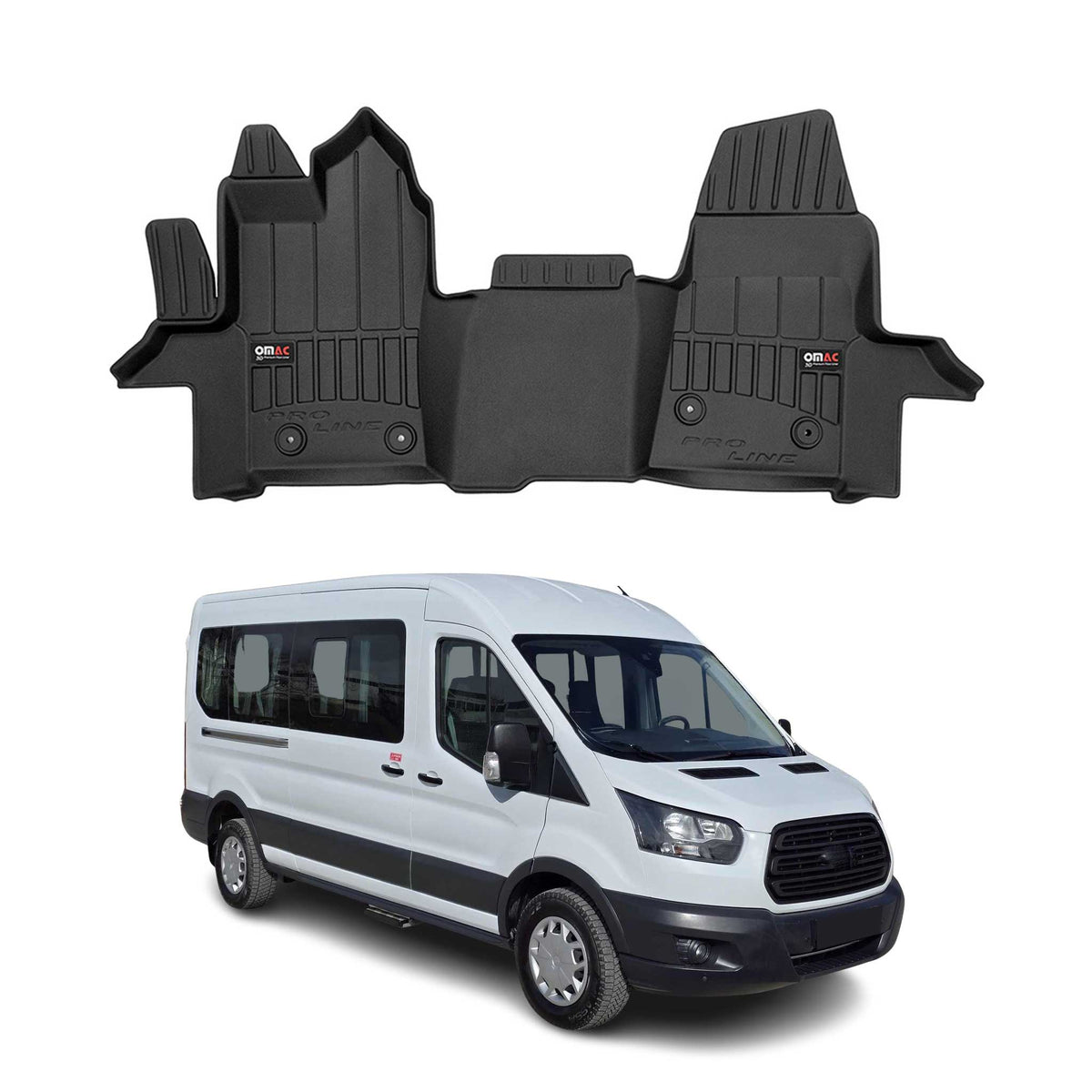 OMAC Premium Alfombrillas De Coche para Ford Transit 2015-2025 Negro TPE Goma