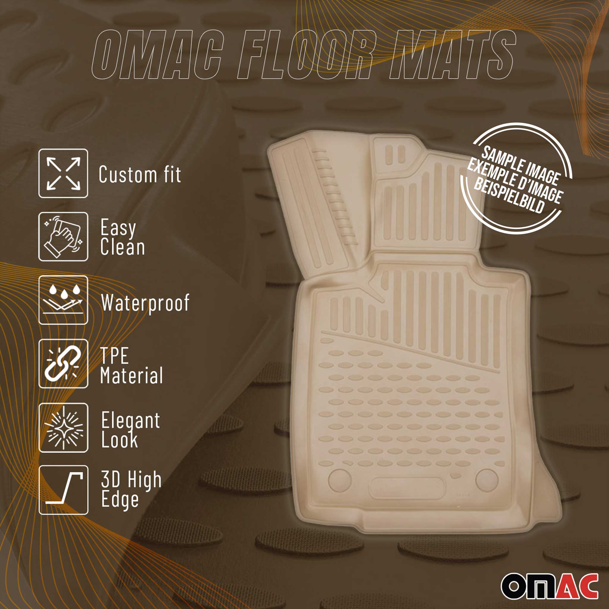 OMAC Alfombrillas De Coche para Toyota Corolla 2013-2021 Sedán Beige Goma TPE 4x