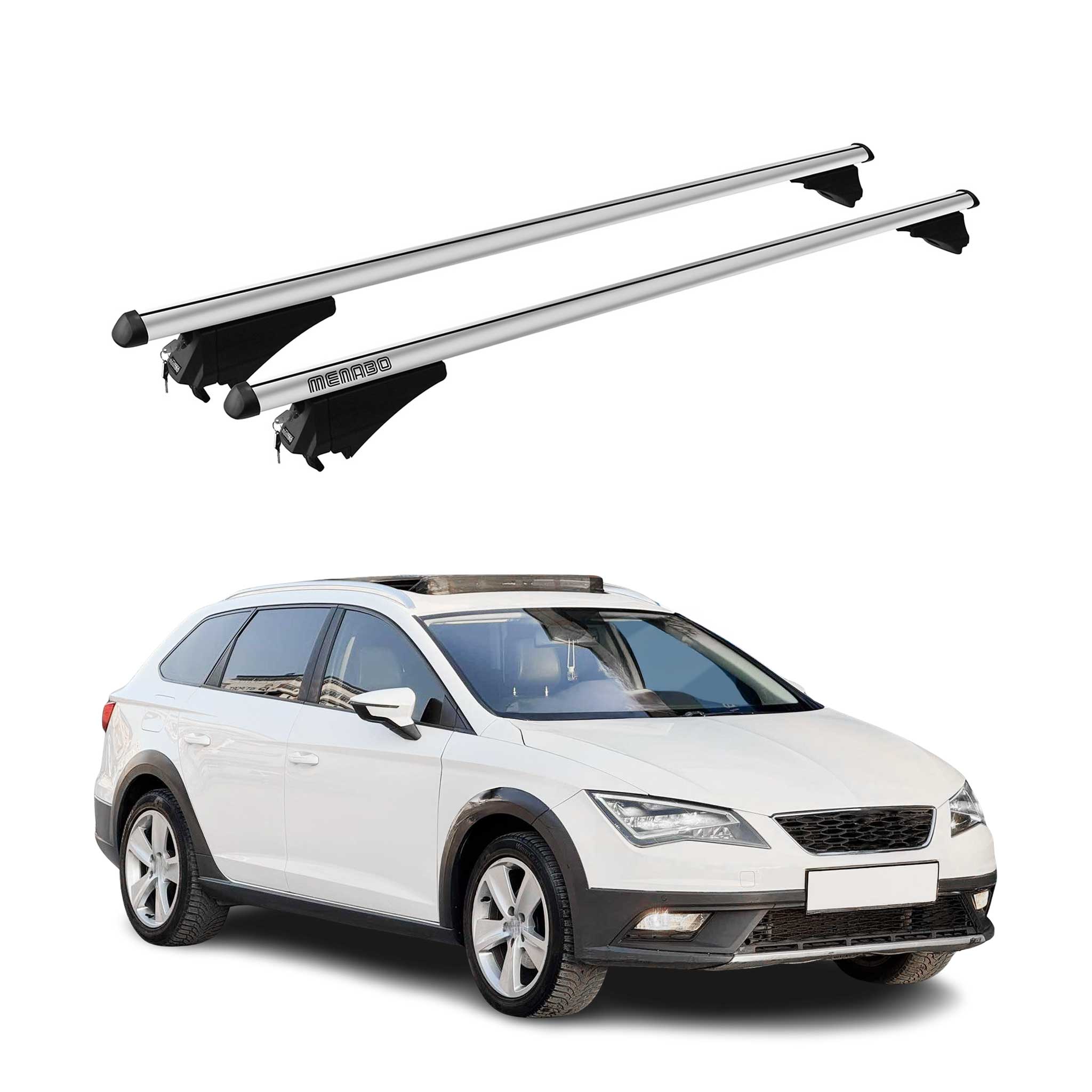 Menabo Barras de Techo Coche Baca para Seat Leon X-Perience ST 2015-2020 Gris