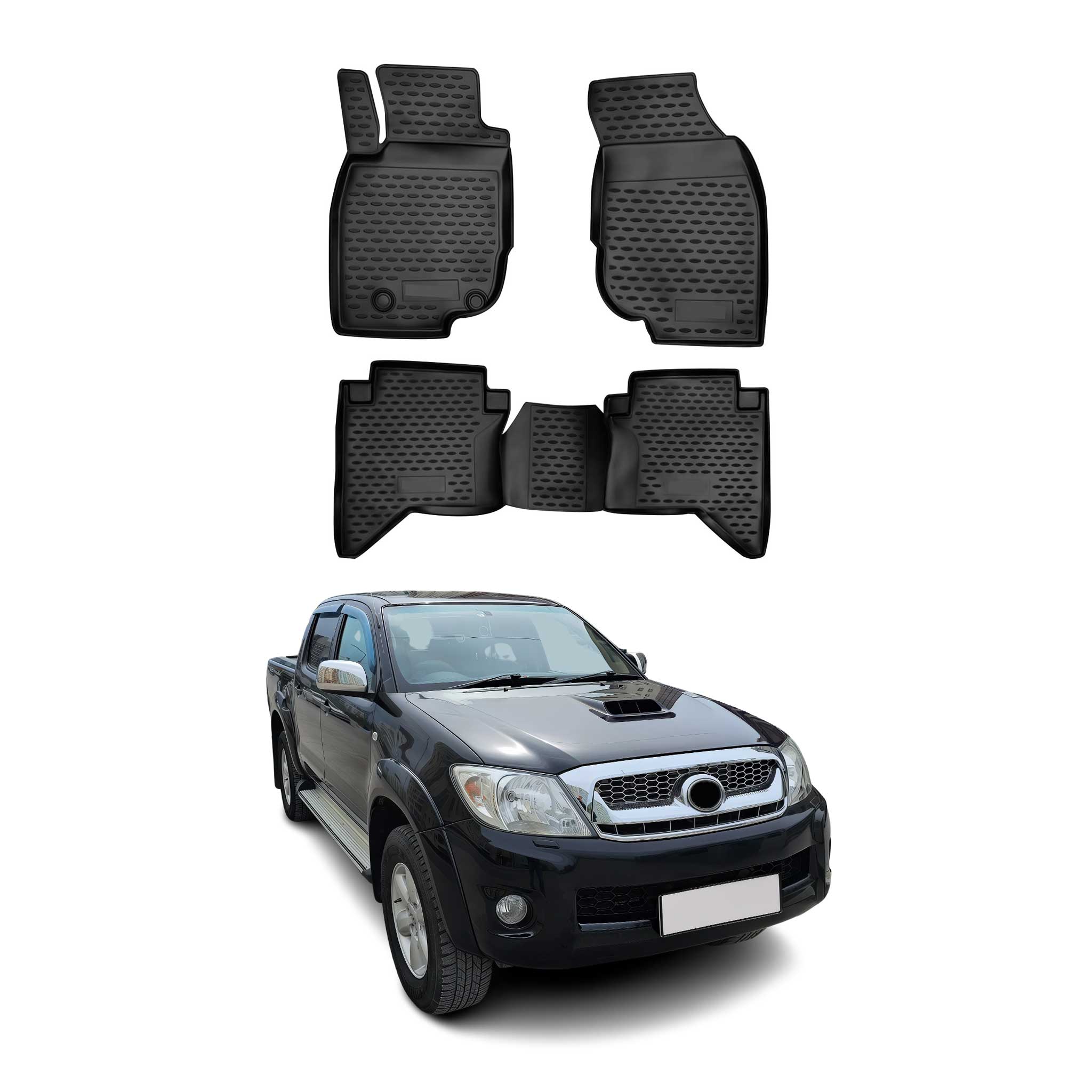 OMAC Alfombrillas De Coche para Toyota Hilux 2011-2015 Negro Goma TPE 4Pza