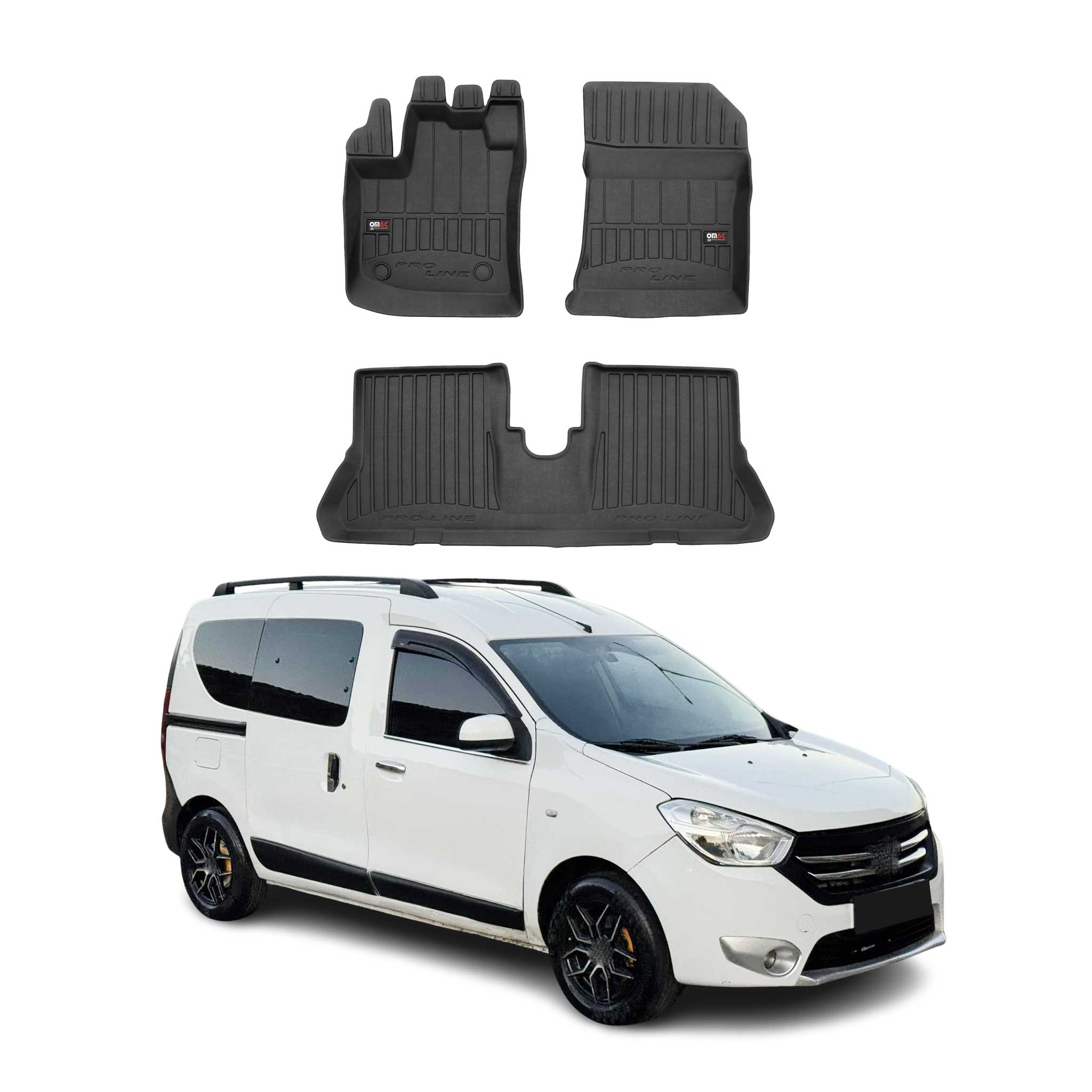 OMAC Premium Alfombrillas De Coche para Dacia Dokker 2012-2021 Negro TPE Goma 3x