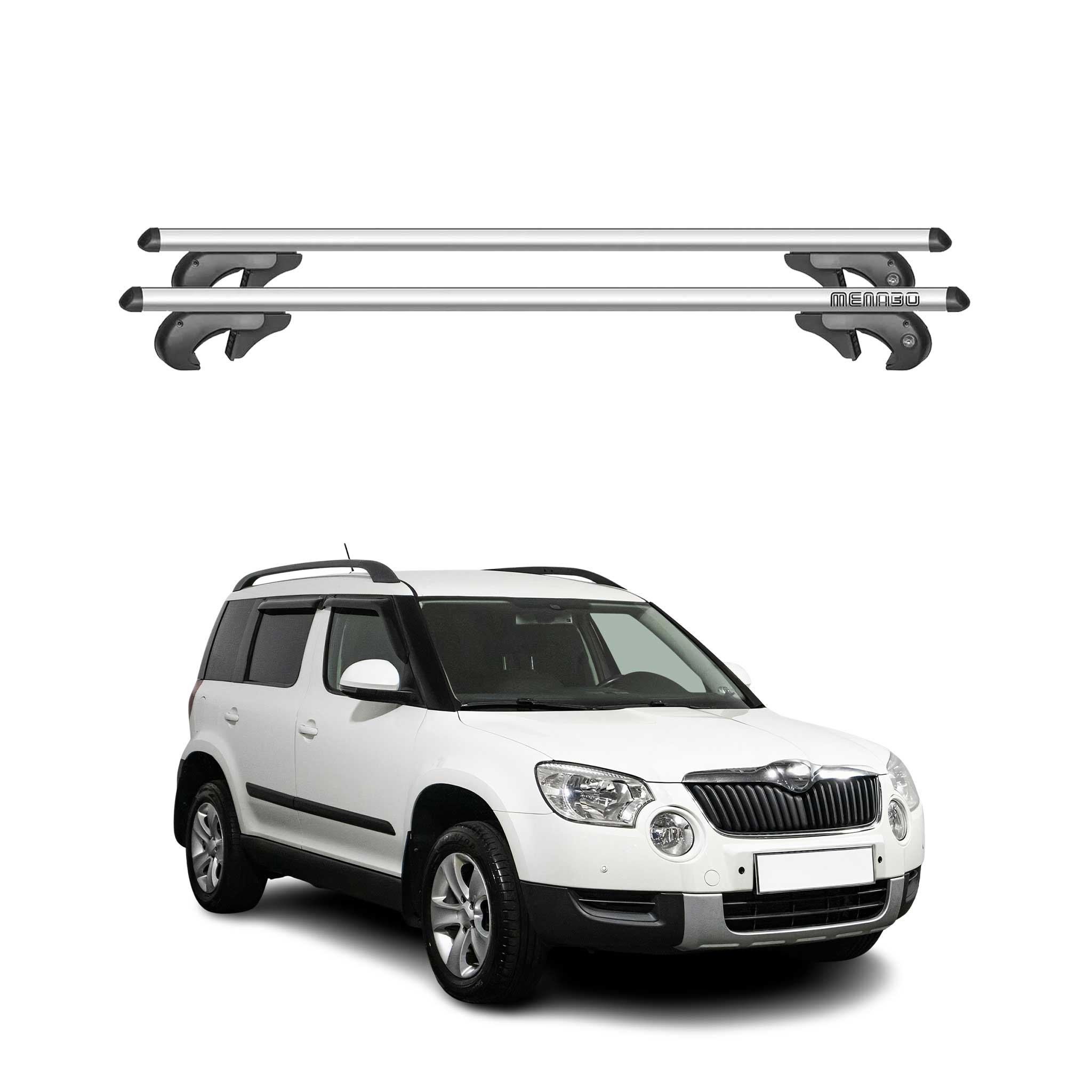 Menabo Barras de Techo Coche Barra para Skoda Yeti 2013-2017 Gris Aluminio 2Pza