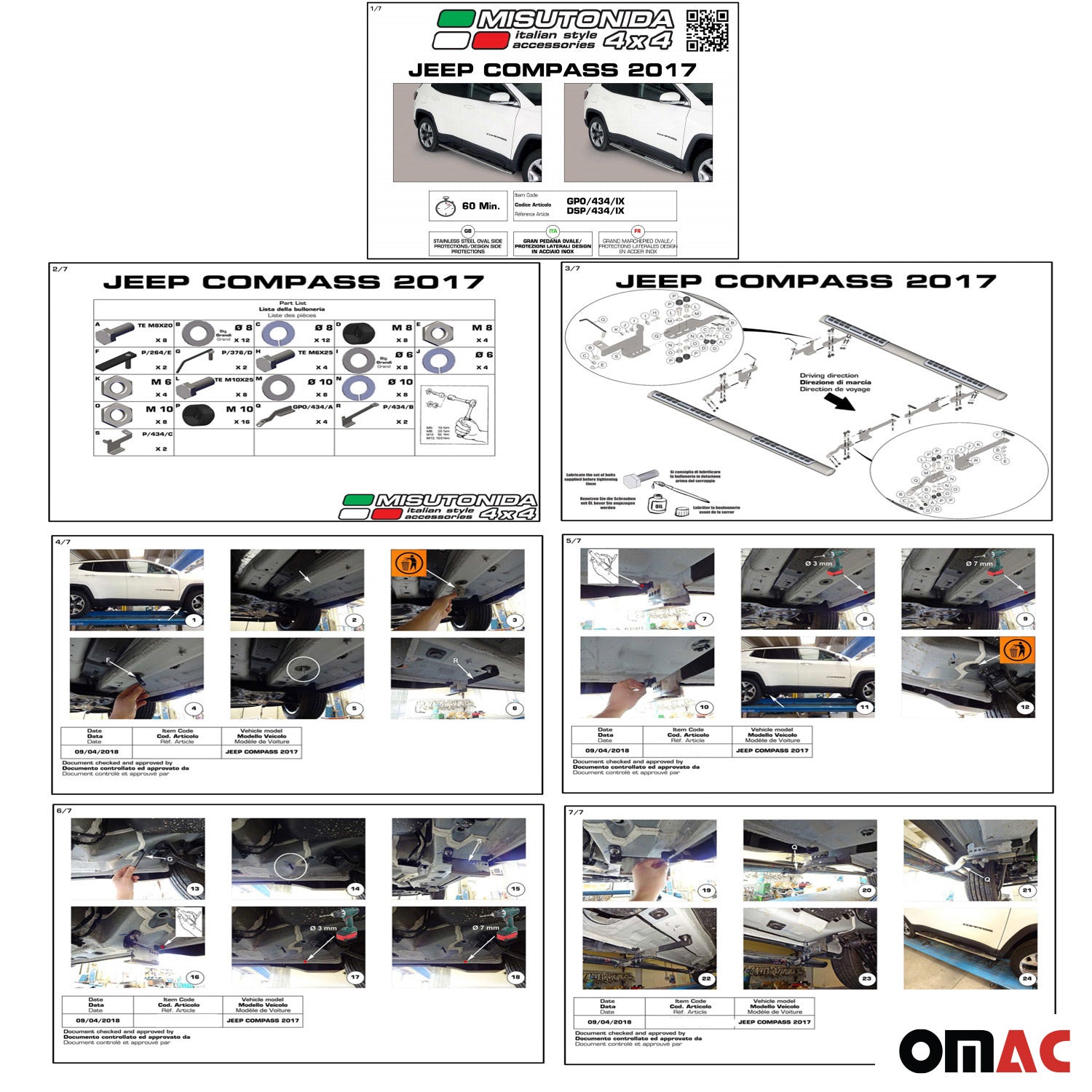 Par de Estribos Barras Laterales para Jeep Compass 2016-2021 Plata Acero 2x