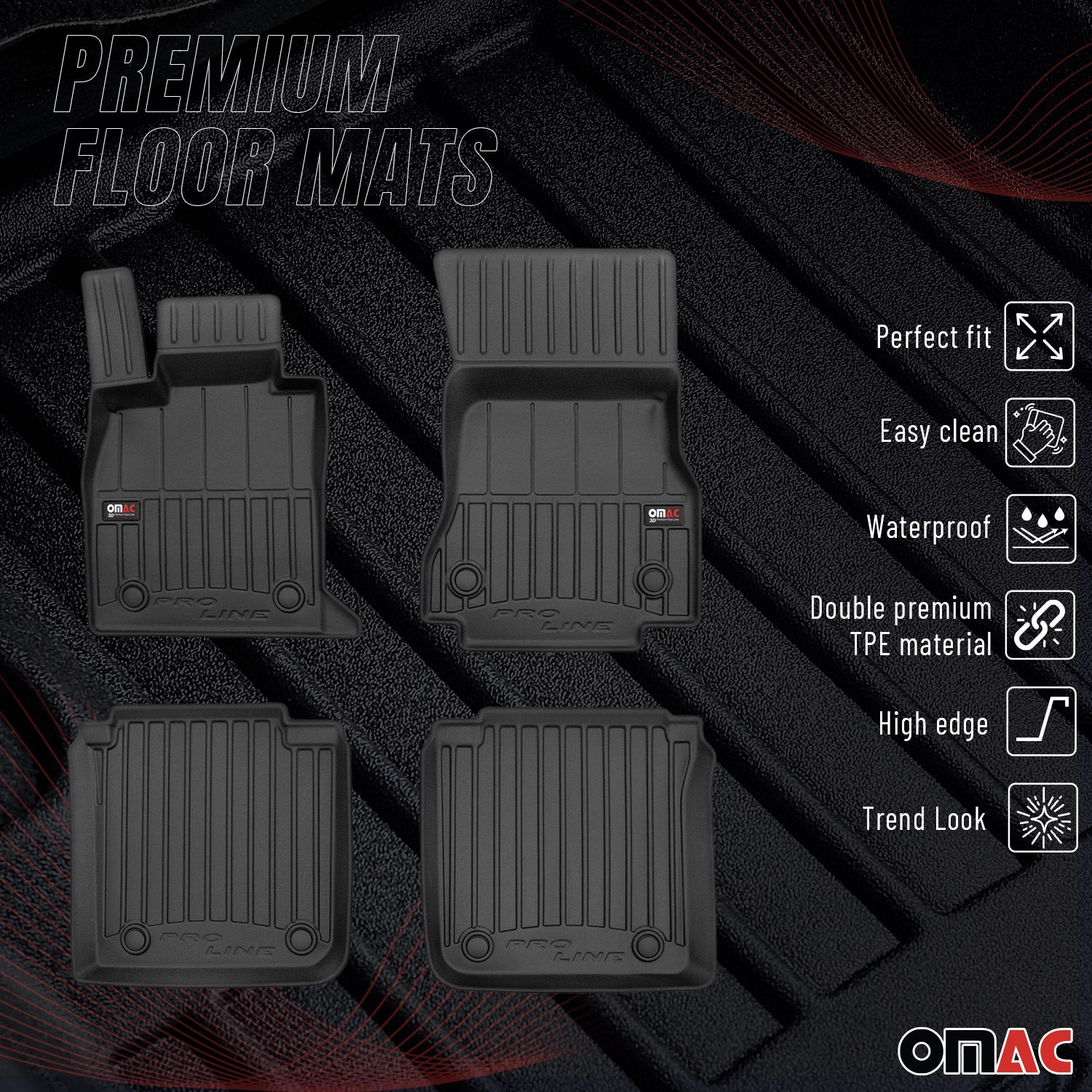 OMAC Premium Alfombrillas De Coche para BMW Serie 7 i7 G70 2022-25 Negro TPE 4x