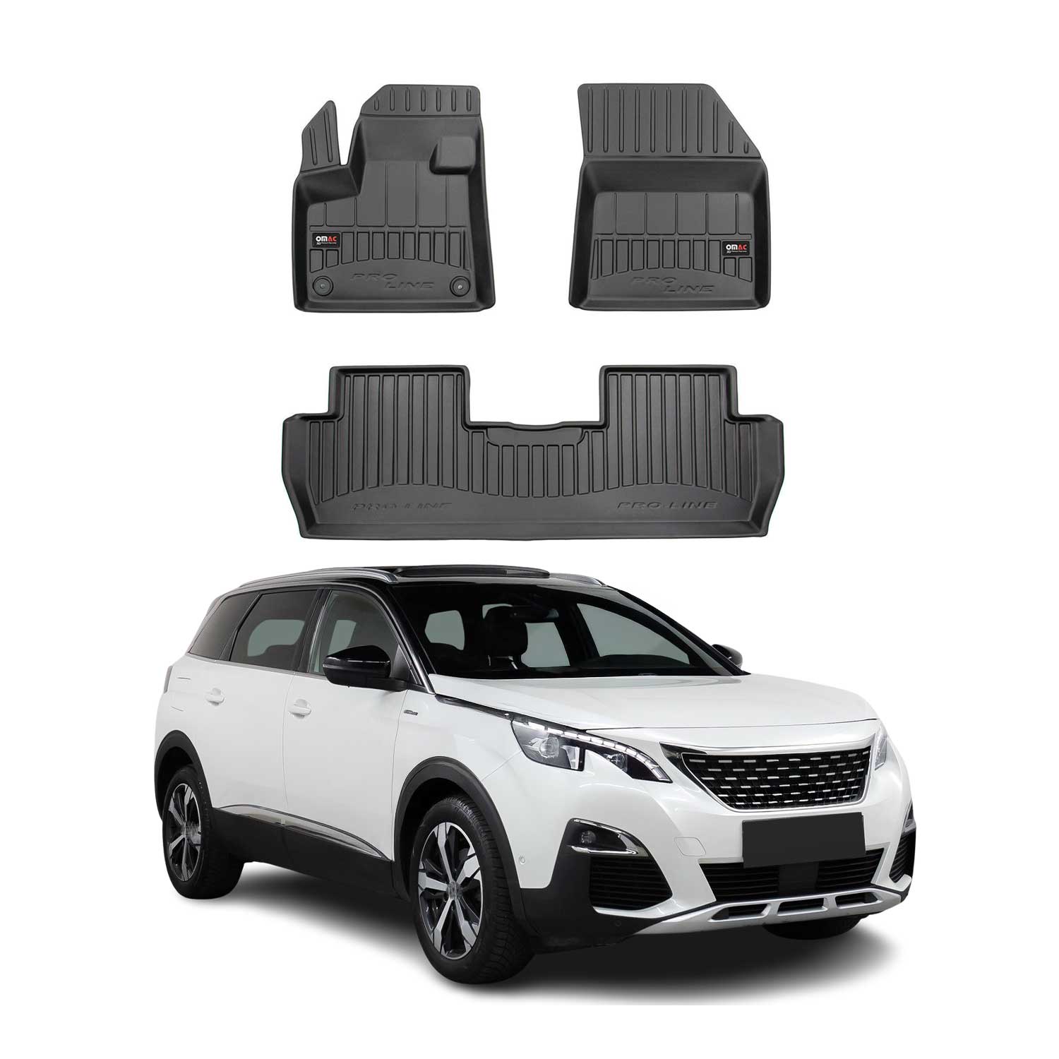 OMAC Premium Alfombrillas De Coche para Peugeot 5008 2017-2024 Negro TPE Goma 3x
