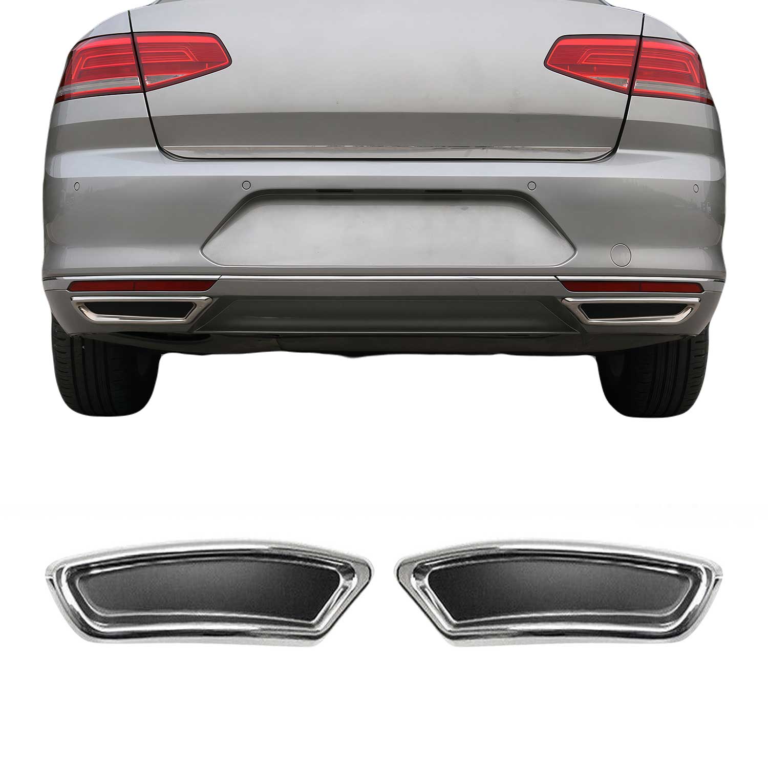 Marco de Punta de Escape para VW Passat B8 2014-2019 Plata Acero 2Pcs