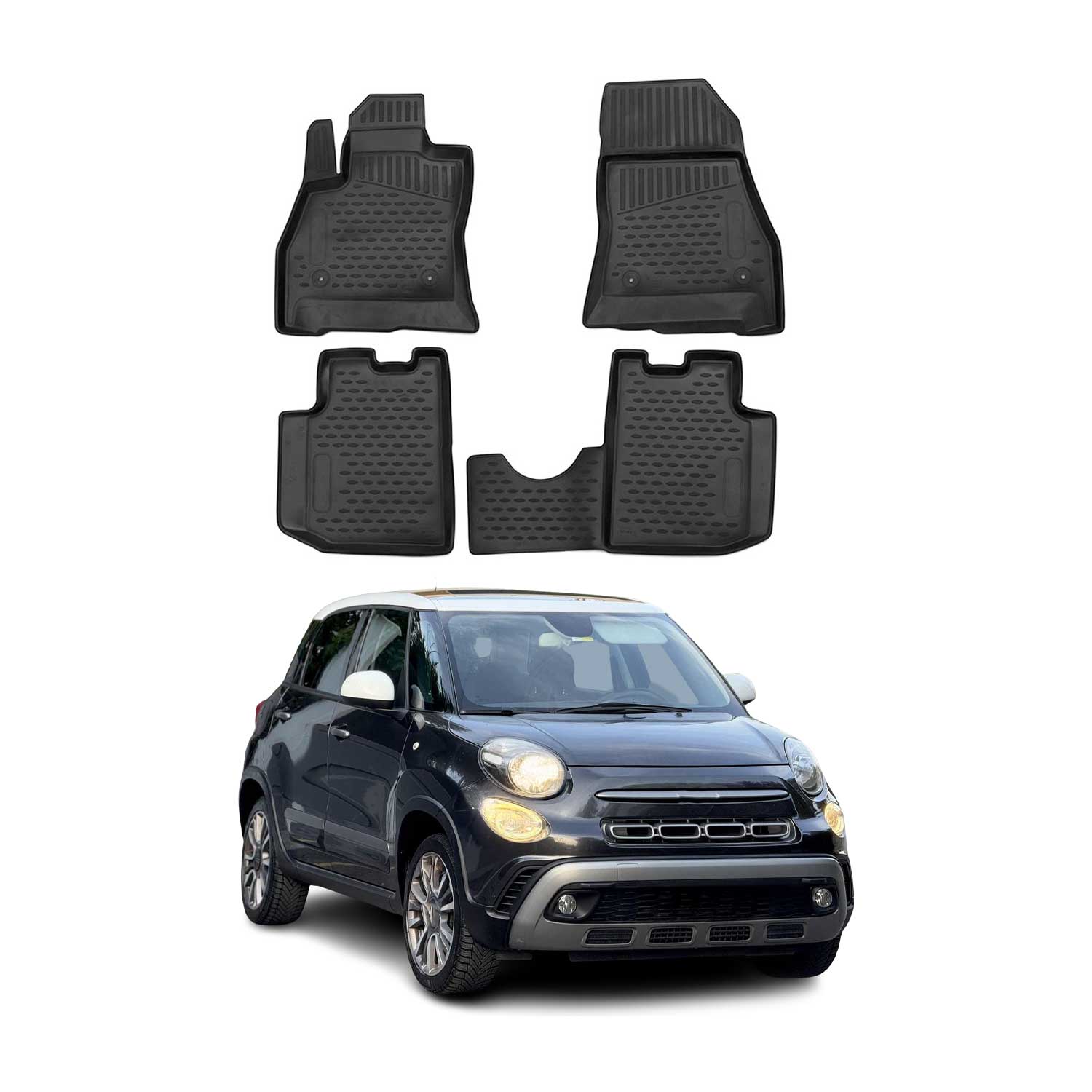 OMAC Alfombrillas De Coche para Fiat 500L 2012-2024 Negro Goma TPE 4Pza