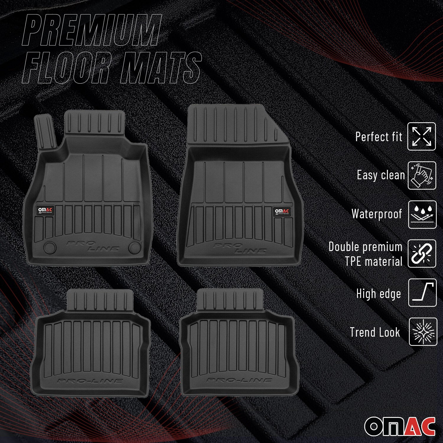 OMAC Premium Alfombrillas De Coche para Nissan Micra K14 2017-2023 TPE Goma 4x