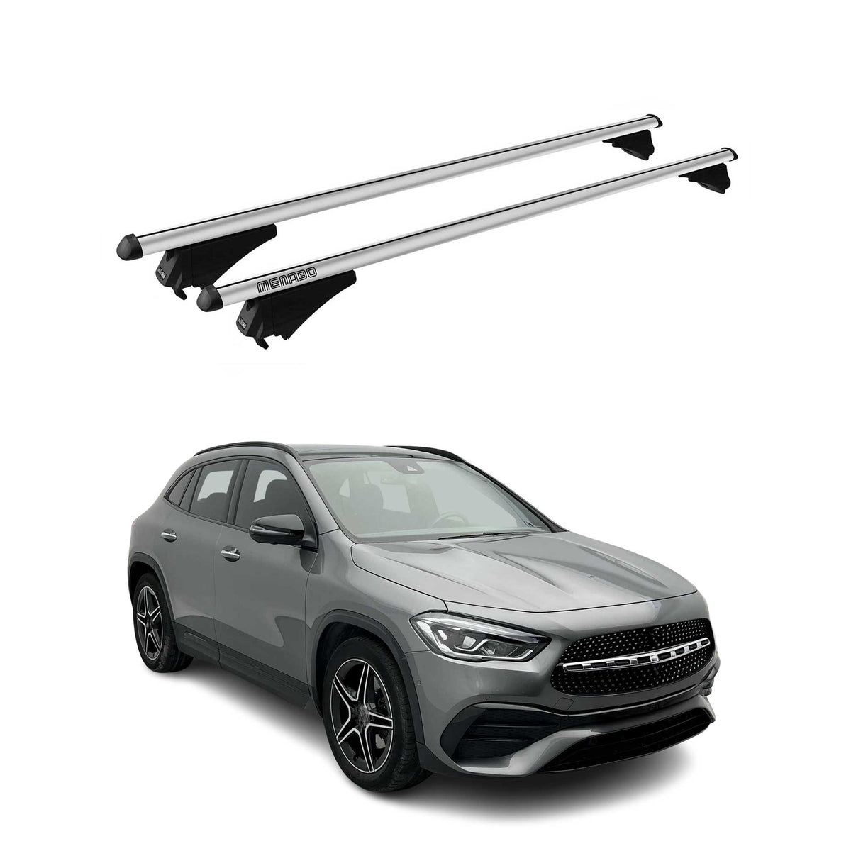 Menabo Barras de Techo Coche Baca para Mercedes GLA H247 2020-2025 Gris Alu 2Pza