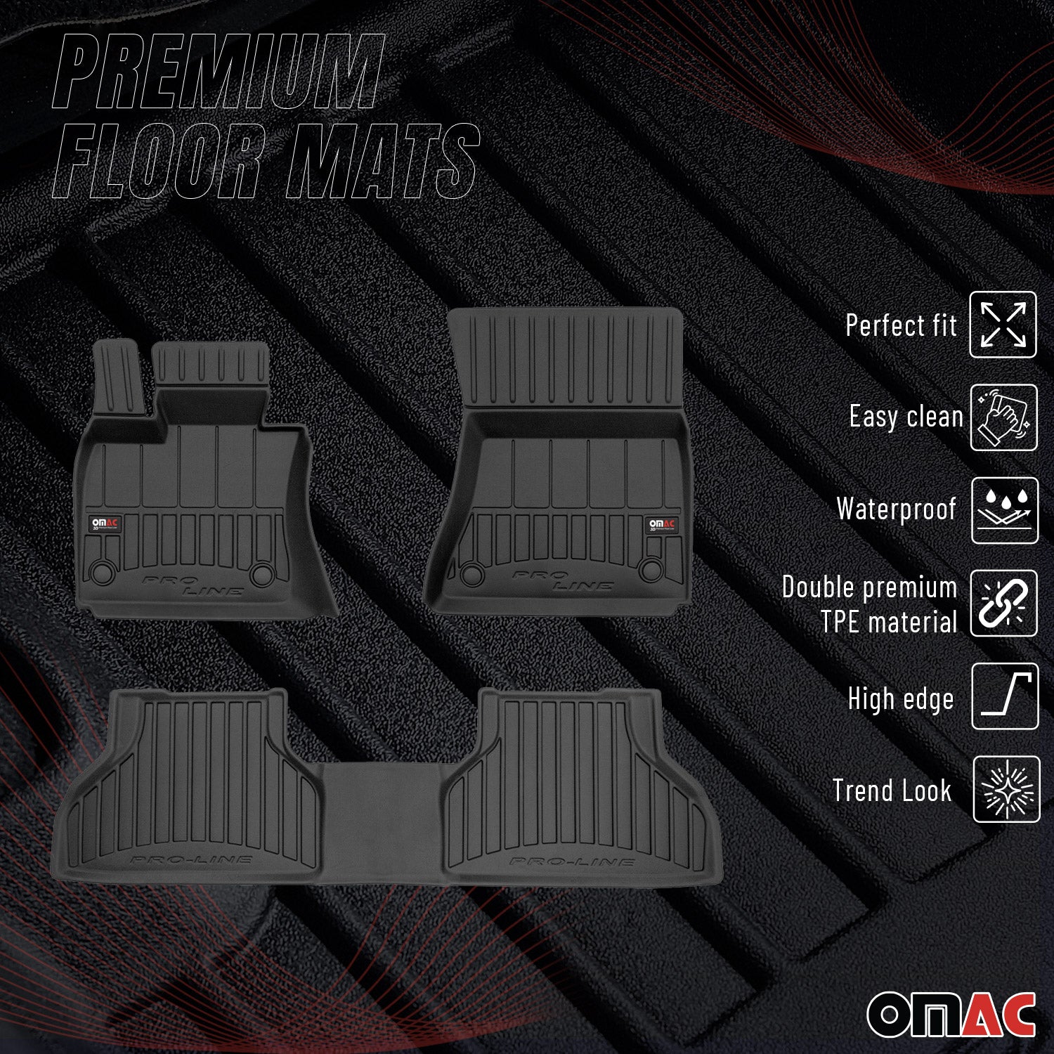 OMAC Premium Alfombrillas De Coche para BMW X5 2006-2013 Negro TPE Goma 3Pza