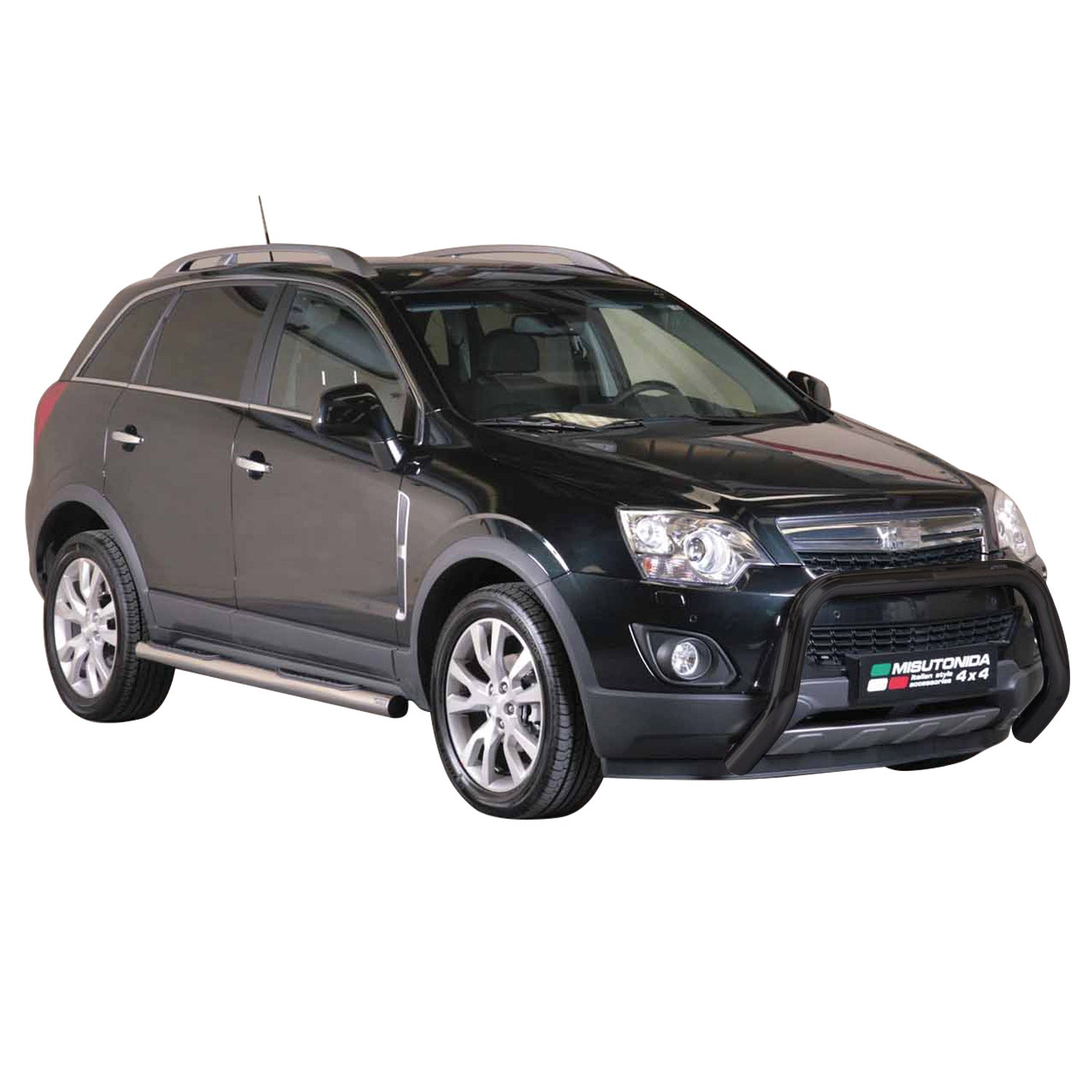 Bull Barra Frontal para Opel Antara 2011-2015 Negro Brillante Acero