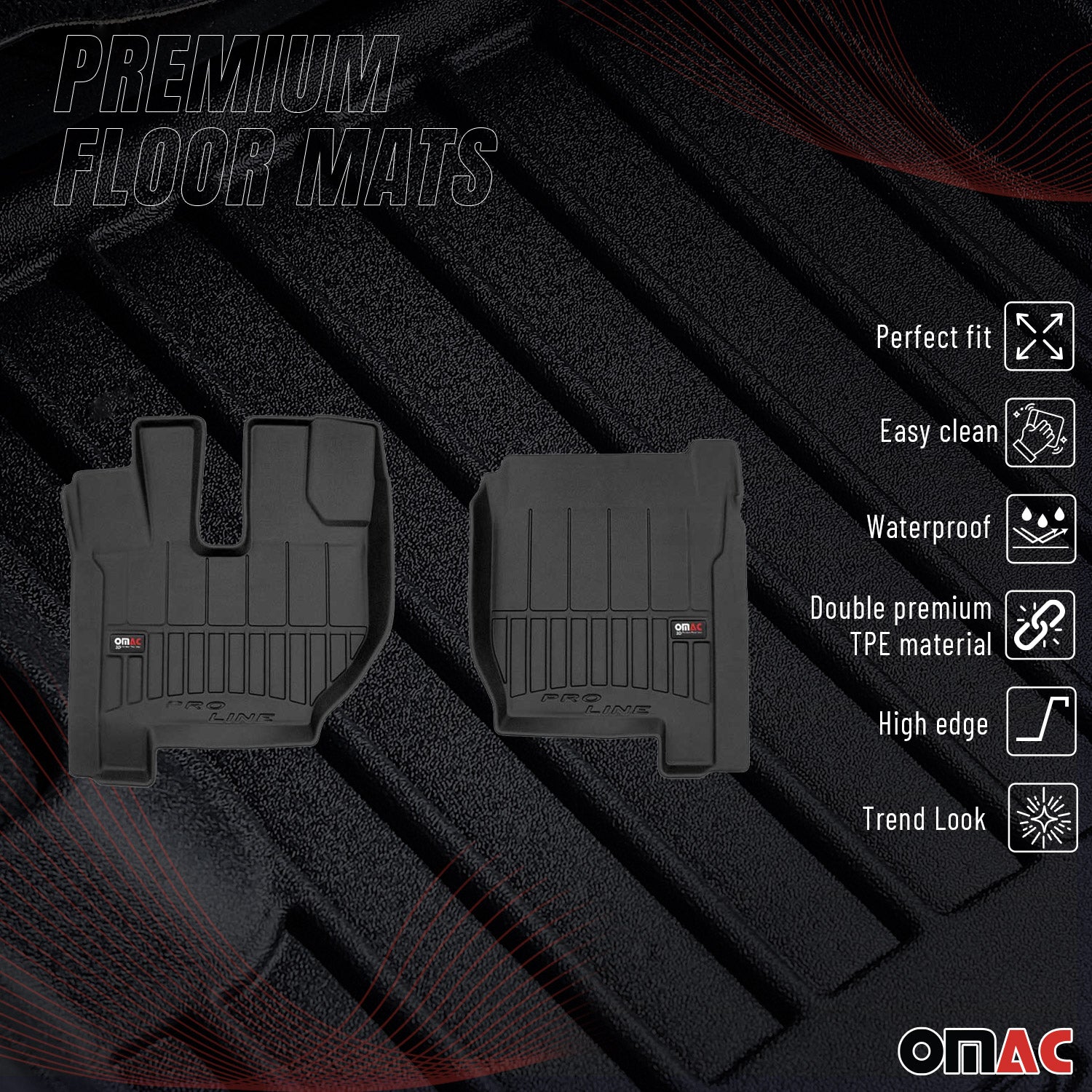 OMAC Premium Alfombrillas De Coche para Volvo FH 2009-2014 Negro TPE Goma 2Pza