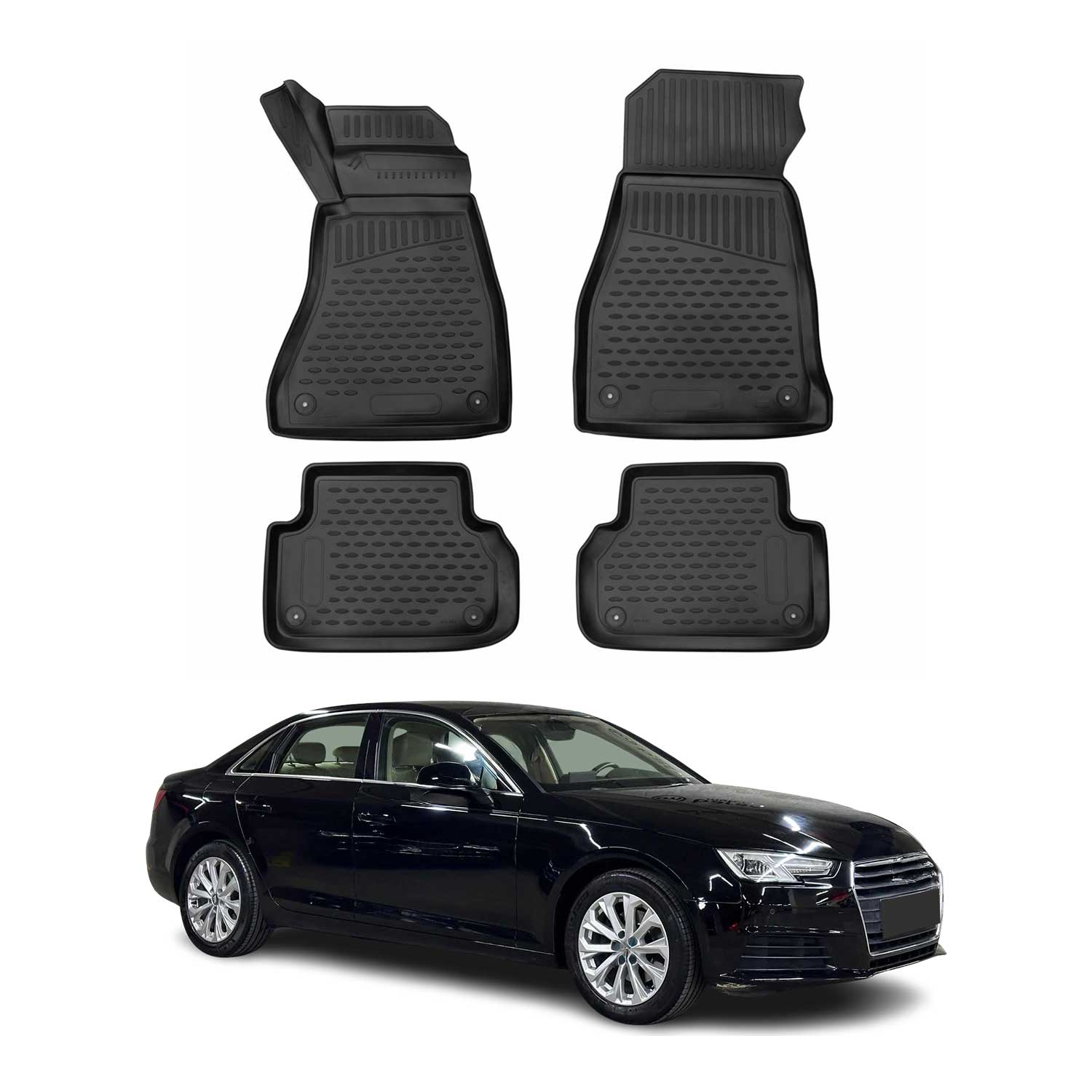OMAC Alfombrillas De Coche para Audi A4 2015-2019 RHD Negro Goma TPE 4Pza
