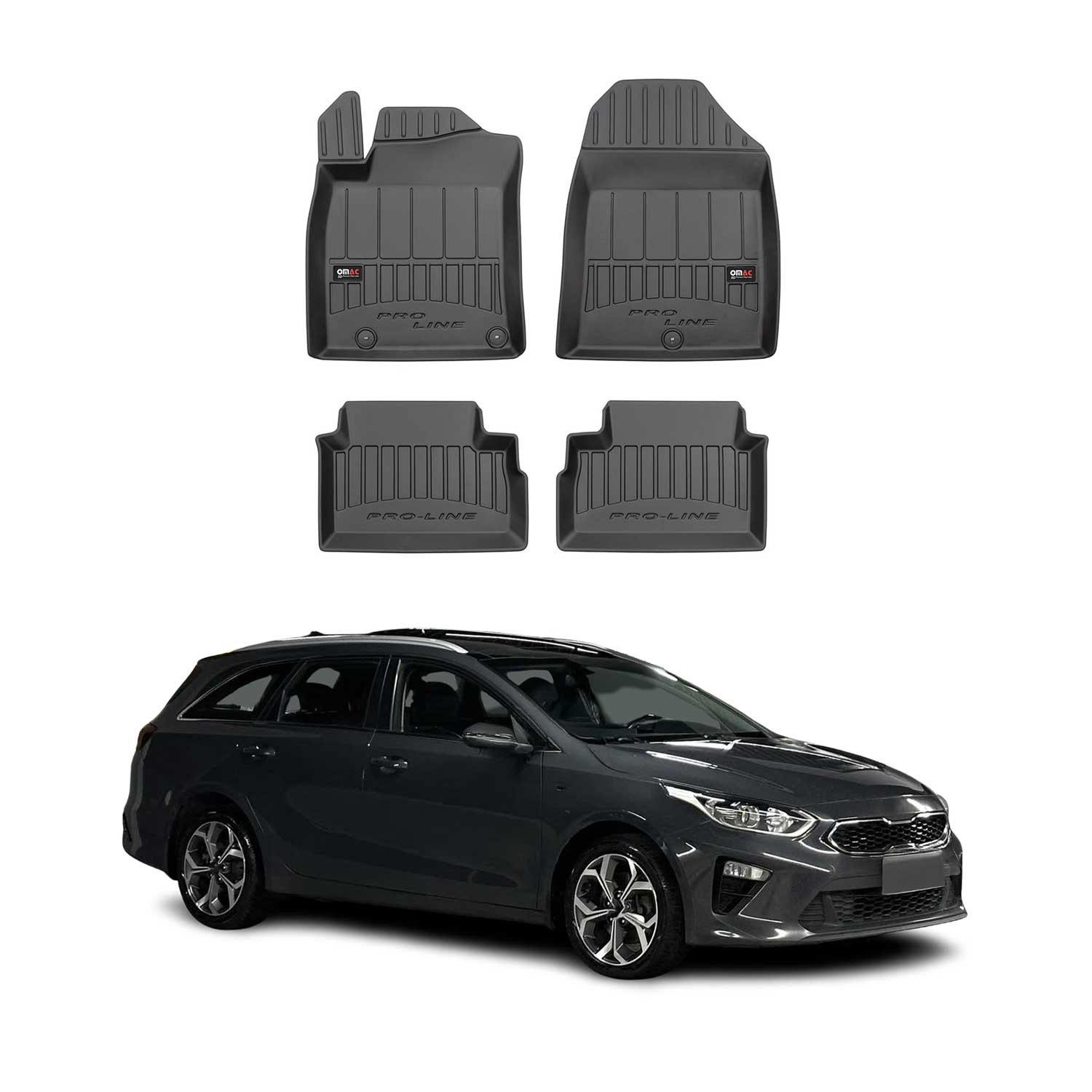 OMAC Premium Alfombrillas De Coche para Kia Ceed 2018-2025 Negro TPE Goma 4Pza