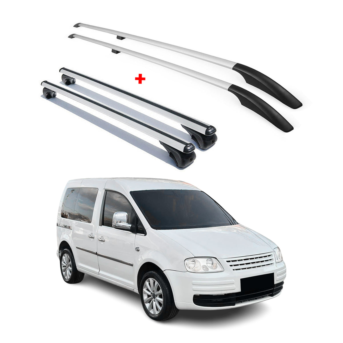 Rieles & Barras de Techo Coche para VW Caddy 2003-2015 Kurz Gris Aluminio 4Pza