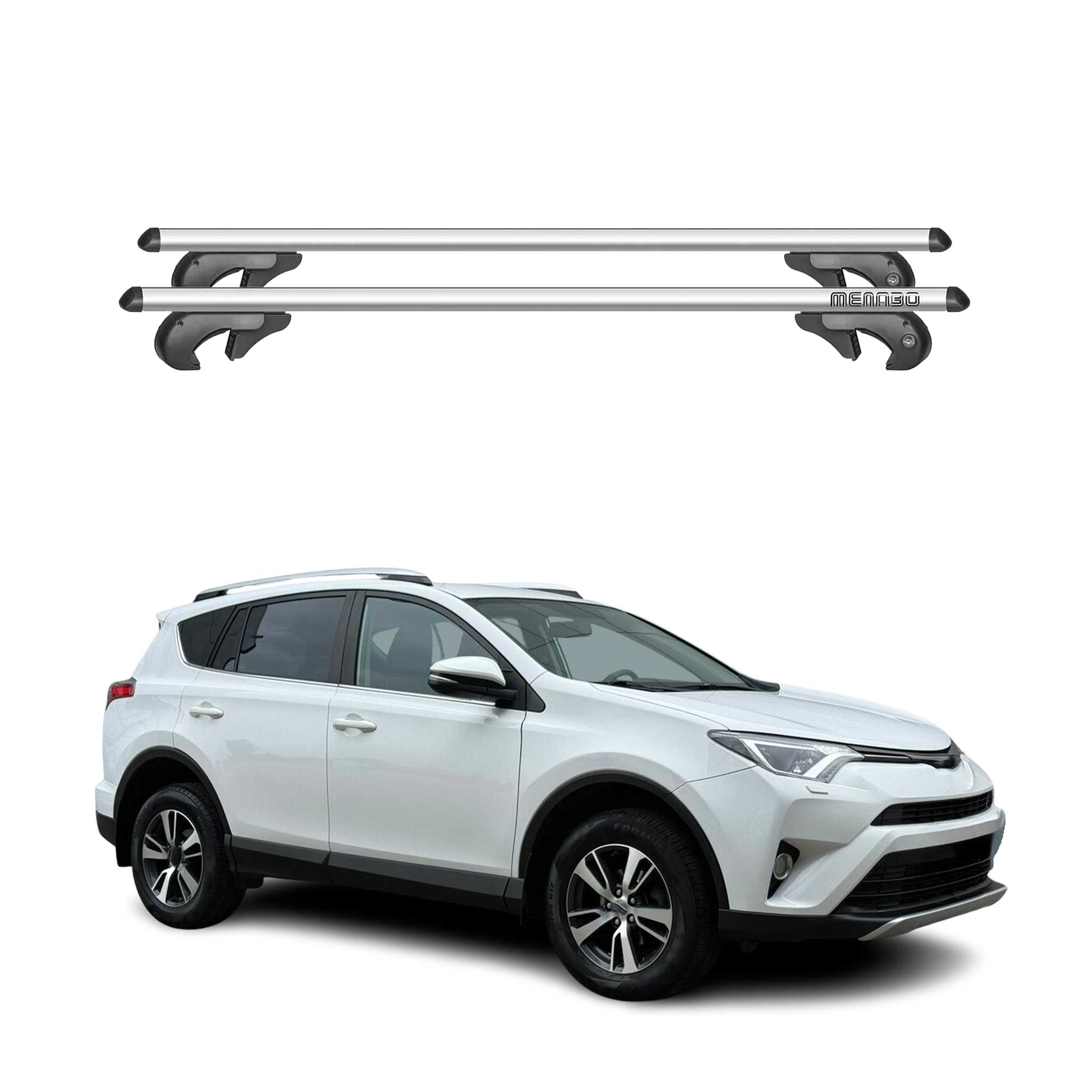 Menabo Barras de Techo Coche Barra para Toyota RAV4 XA40 2013-2018 Gris Alu 2Pza