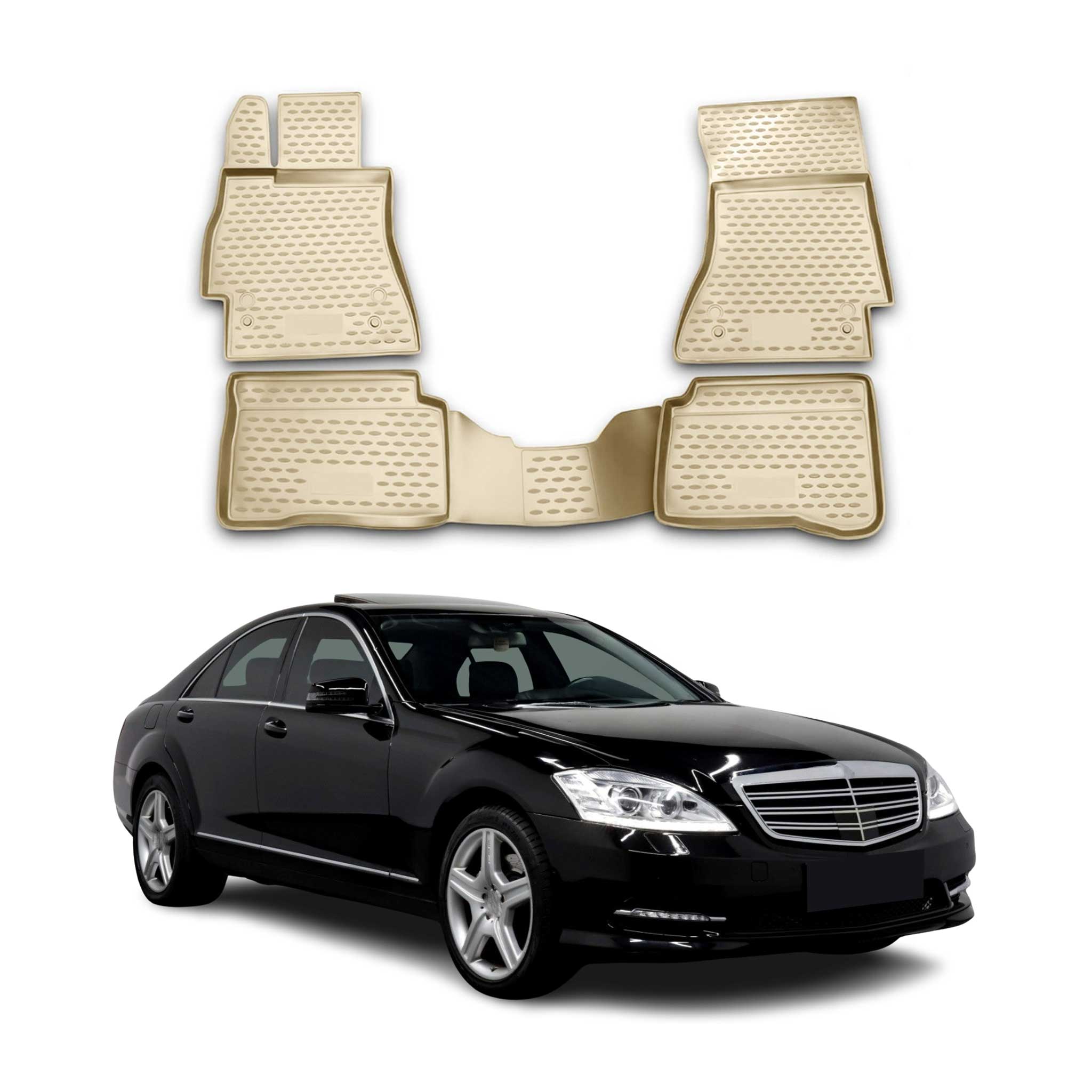 OMAC Alfombrillas De Coche para Mercedes S Class W221 2005-2013 Beige TPE 4Pza