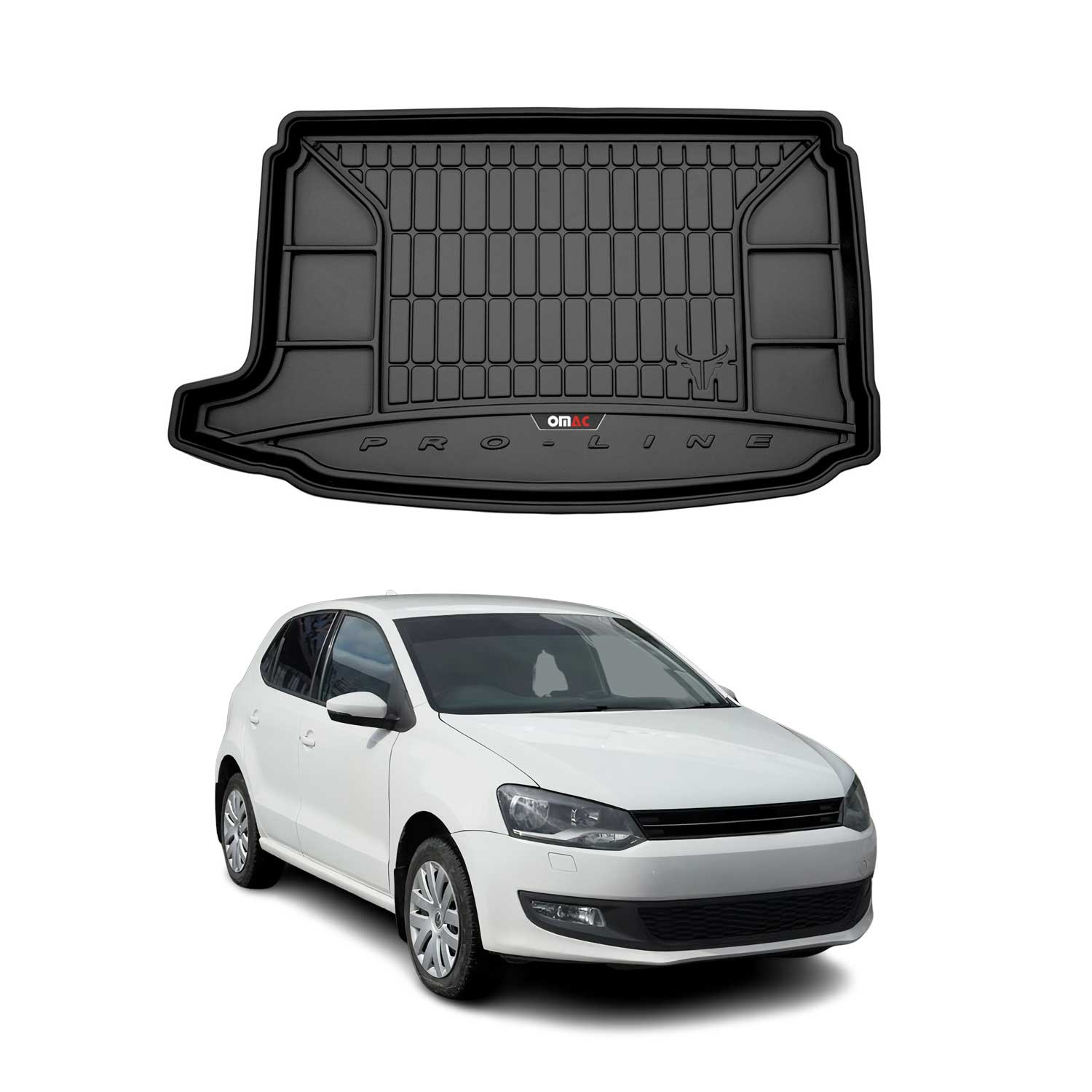 OMAC Premium Bandeja Maletero Alfombrilla para VW Polo 2009-2017 Negro Goma TPE